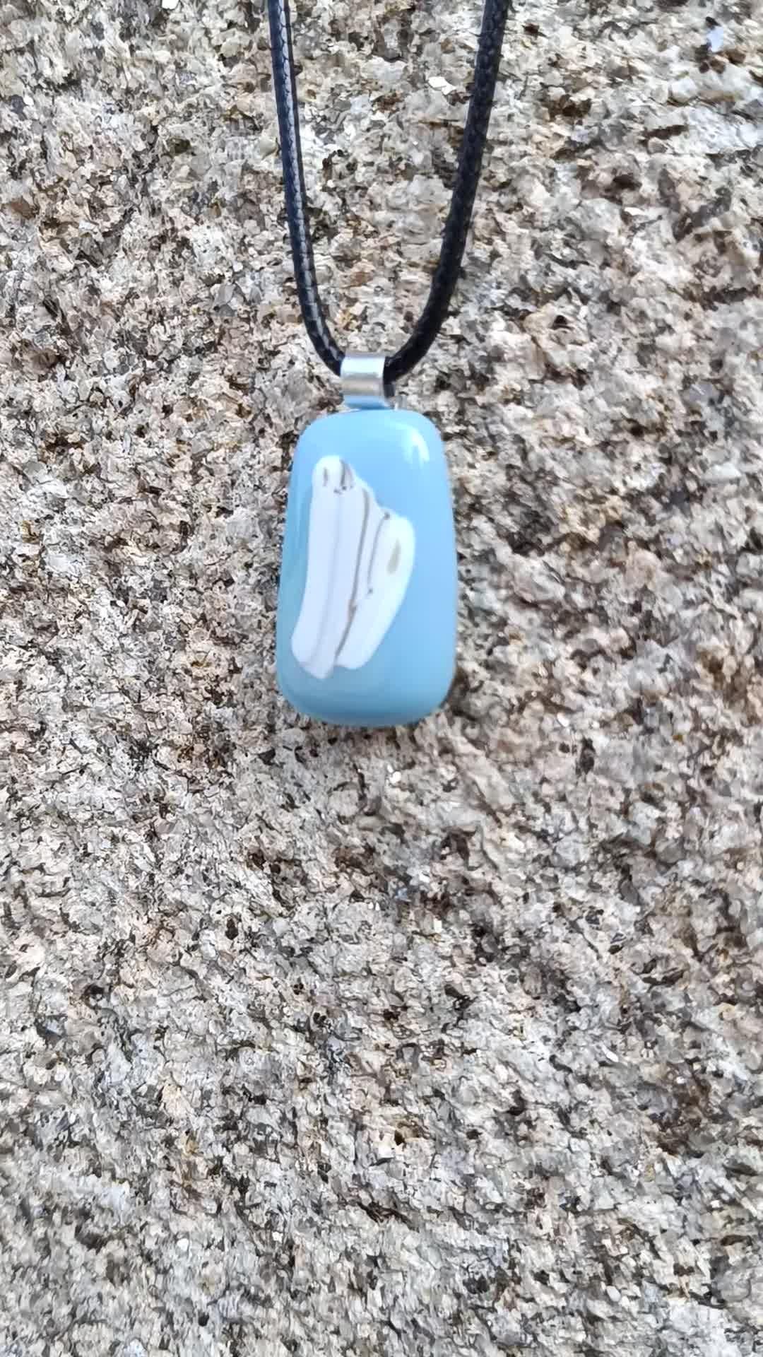 Handmade Blue Fused Glass Pendant - Unique Boho Necklace for Mom Sister Friend - Gift Idea with Wax Cord and Jute Pouch