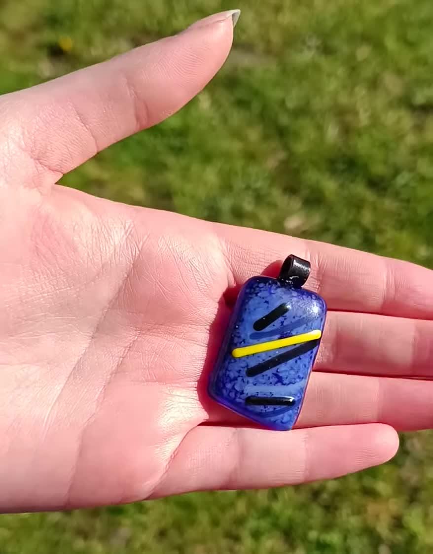 Handmade Blue Fused Glass Pendant Necklace, Unique Handcrafted Gift, Boho Chic Jewelry Gift for Her