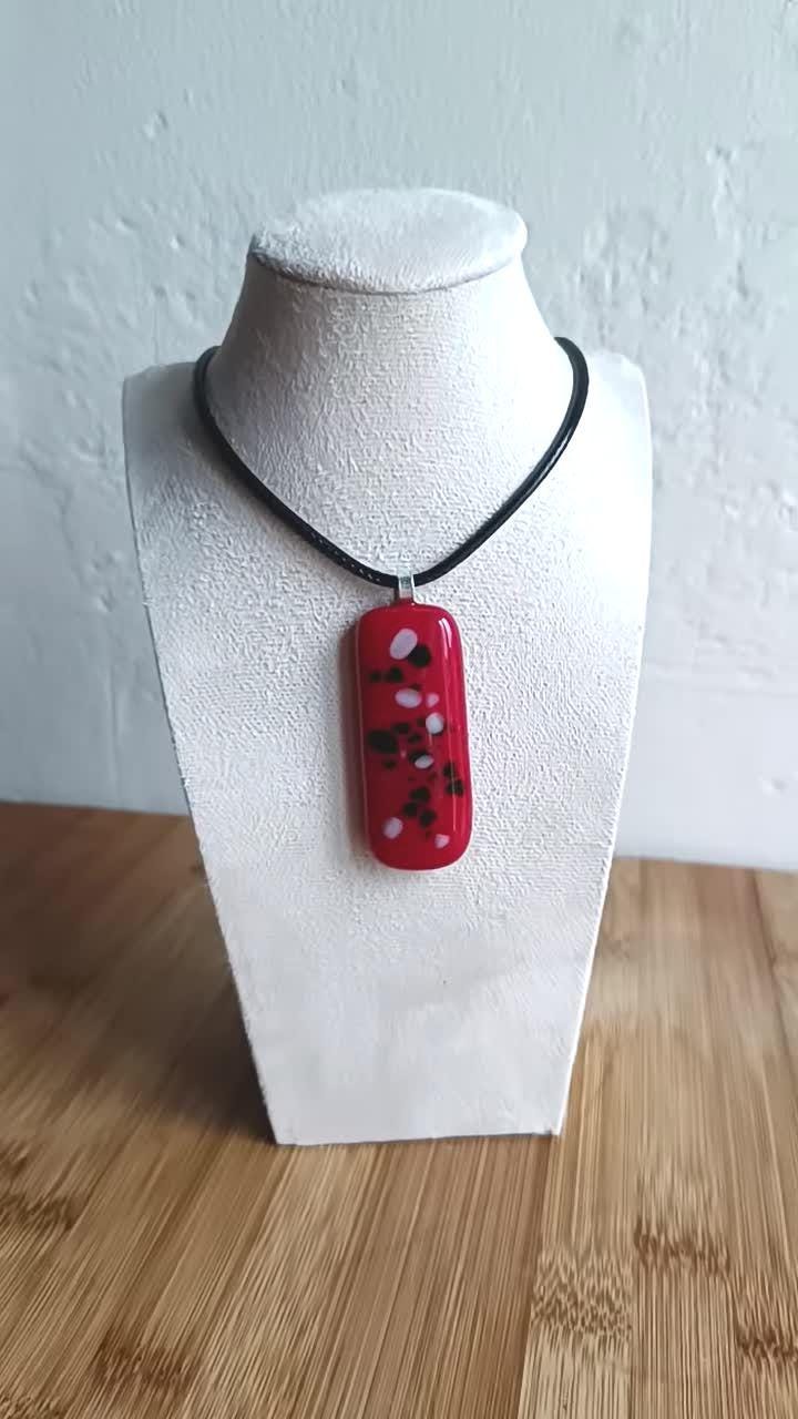 Handmade Red Glass Long Pendant Necklace - Unique Statement Jewellery - Letterbox Gift - One off Funky Gift for Her