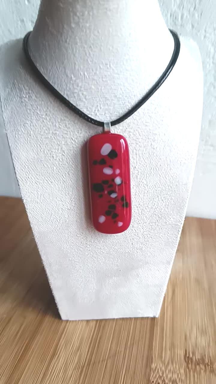 Handmade Red Glass Long Pendant Necklace - Unique Statement Jewellery - Letterbox Gift - One off Funky Gift for Her