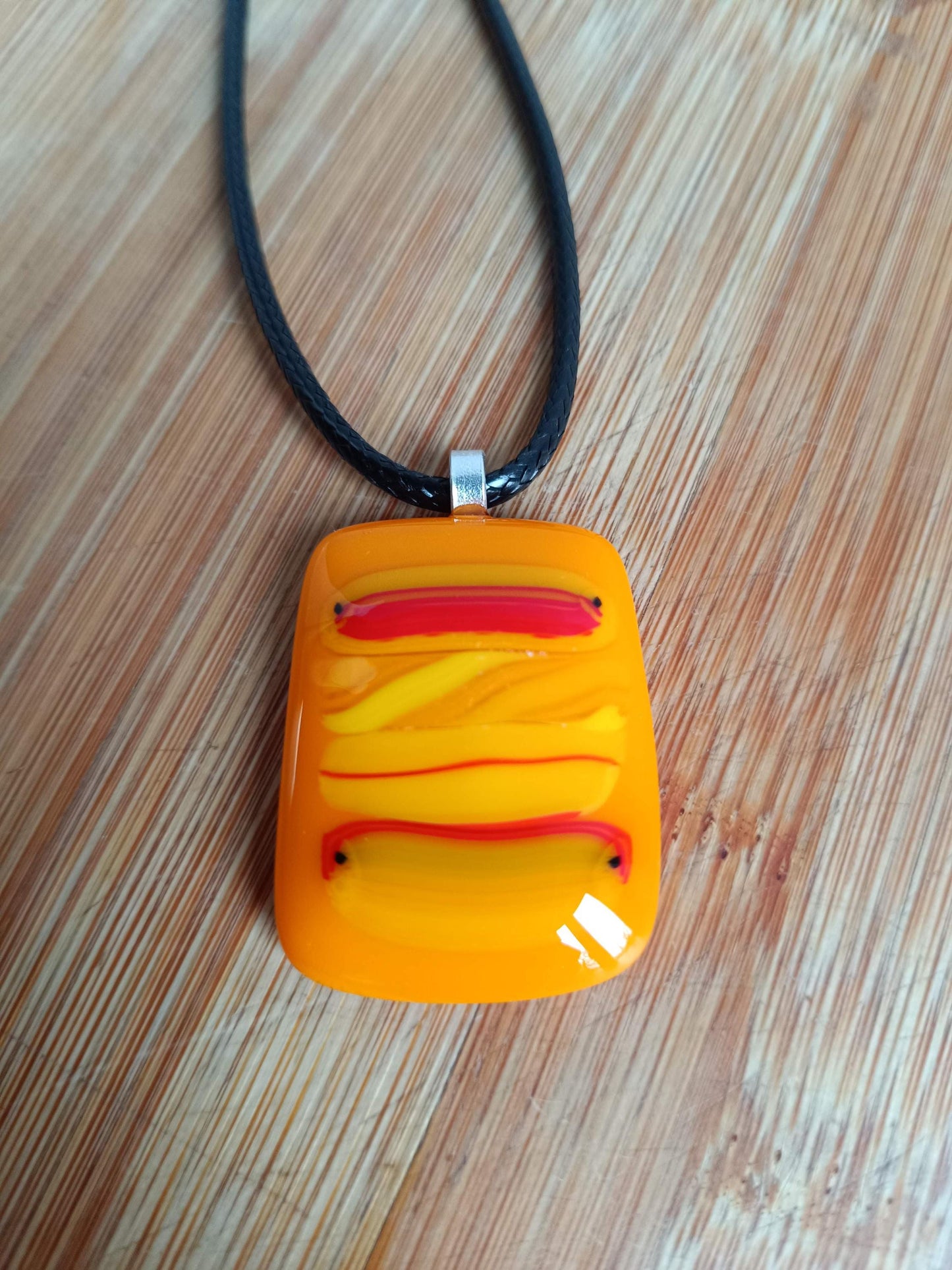 Vibrant Orange Large Handmade Fused Glass Pendant Necklace - Unique Statement Jewellery, Gift for her, Gift for him