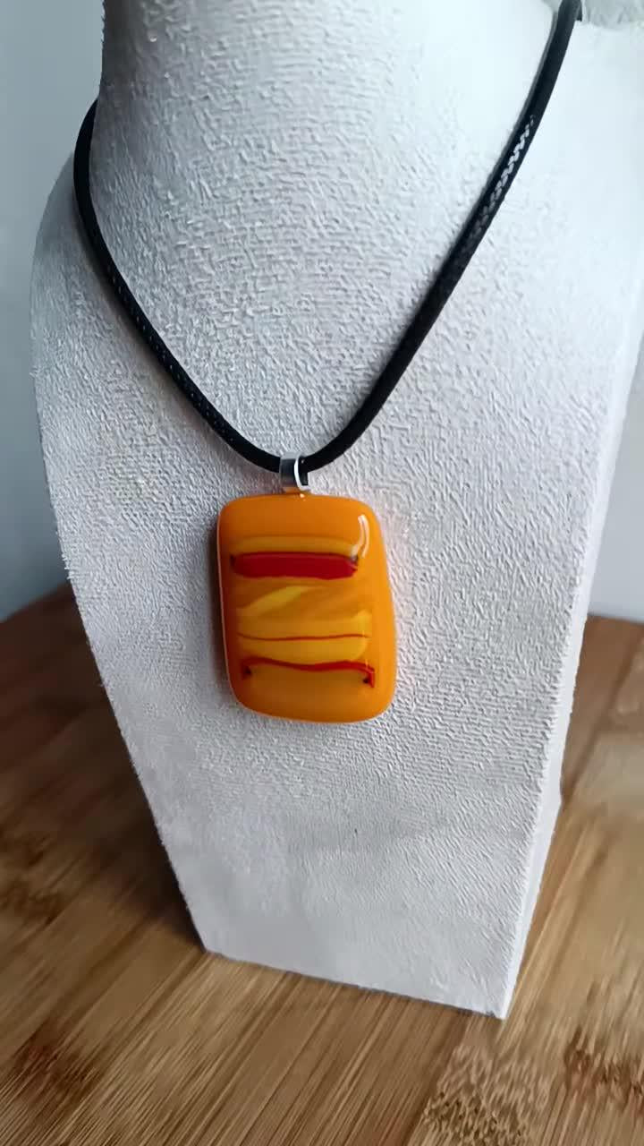 Vibrant Orange Large Handmade Fused Glass Pendant Necklace - Unique Statement Jewellery, Gift for her, Gift for him