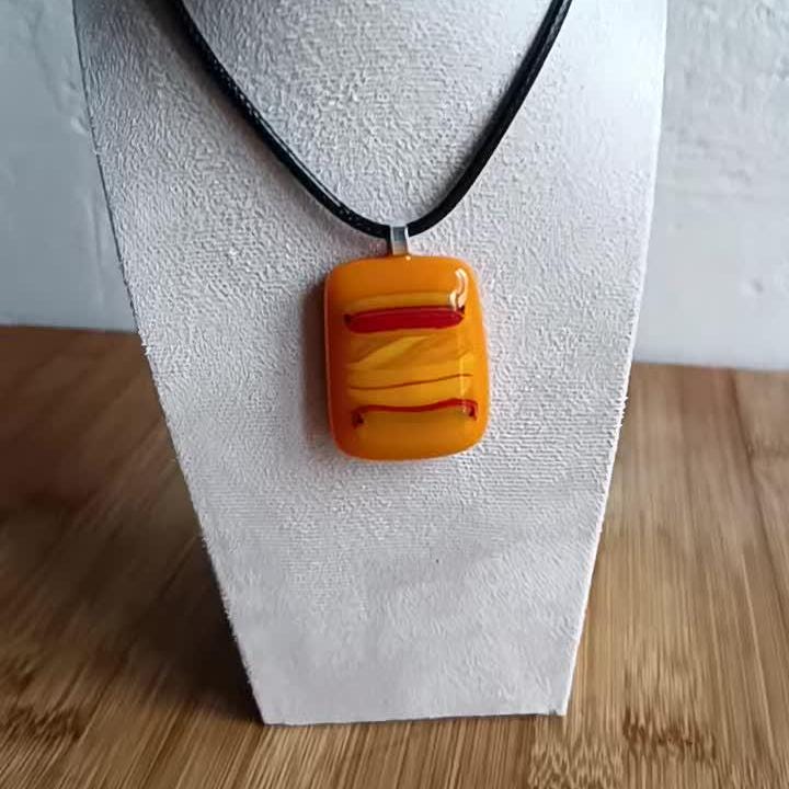 Vibrant Orange Large Handmade Fused Glass Pendant Necklace - Unique Statement Jewellery, Gift for her, Gift for him