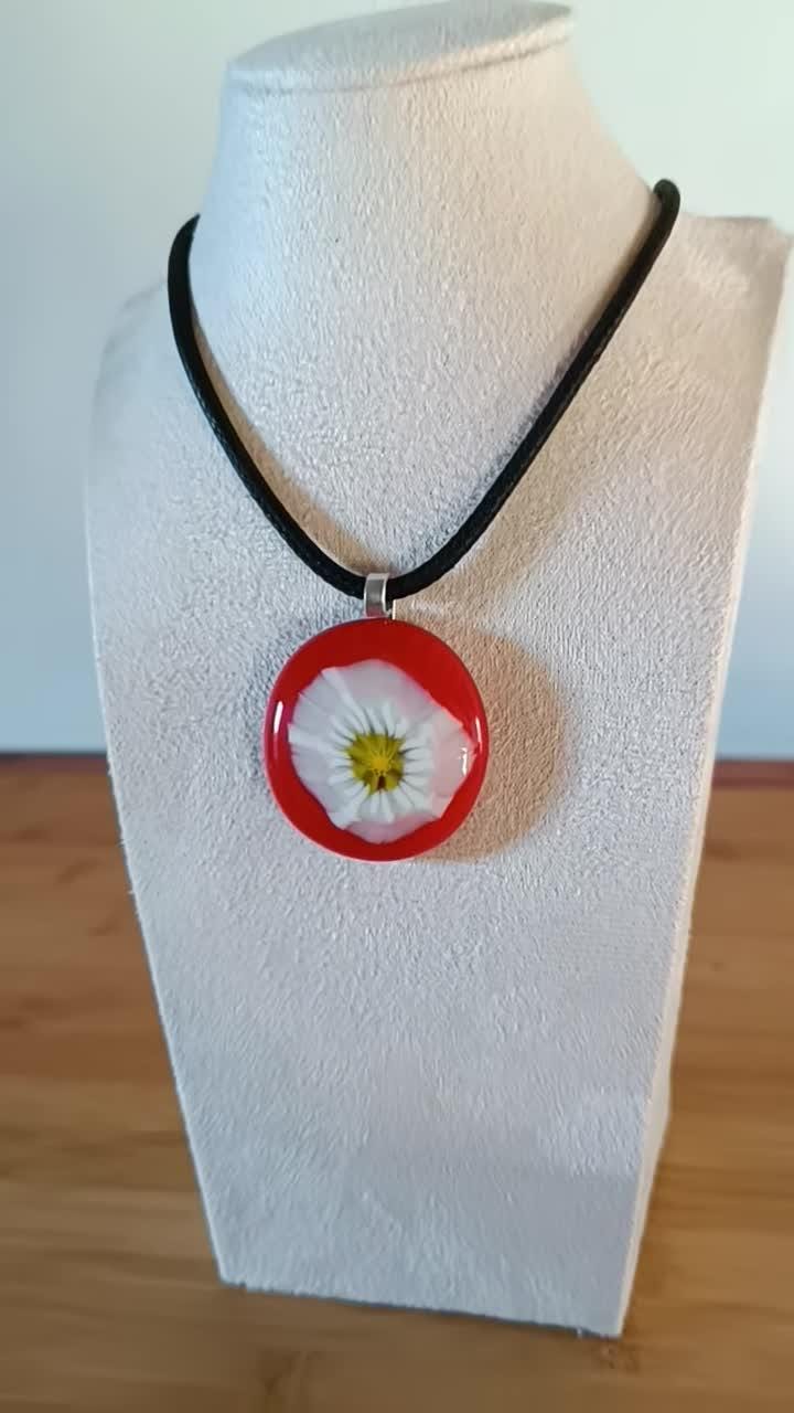Handmade red fused glass pendant with necklace, gift for her, letterbox gift, handcrafted jewelry