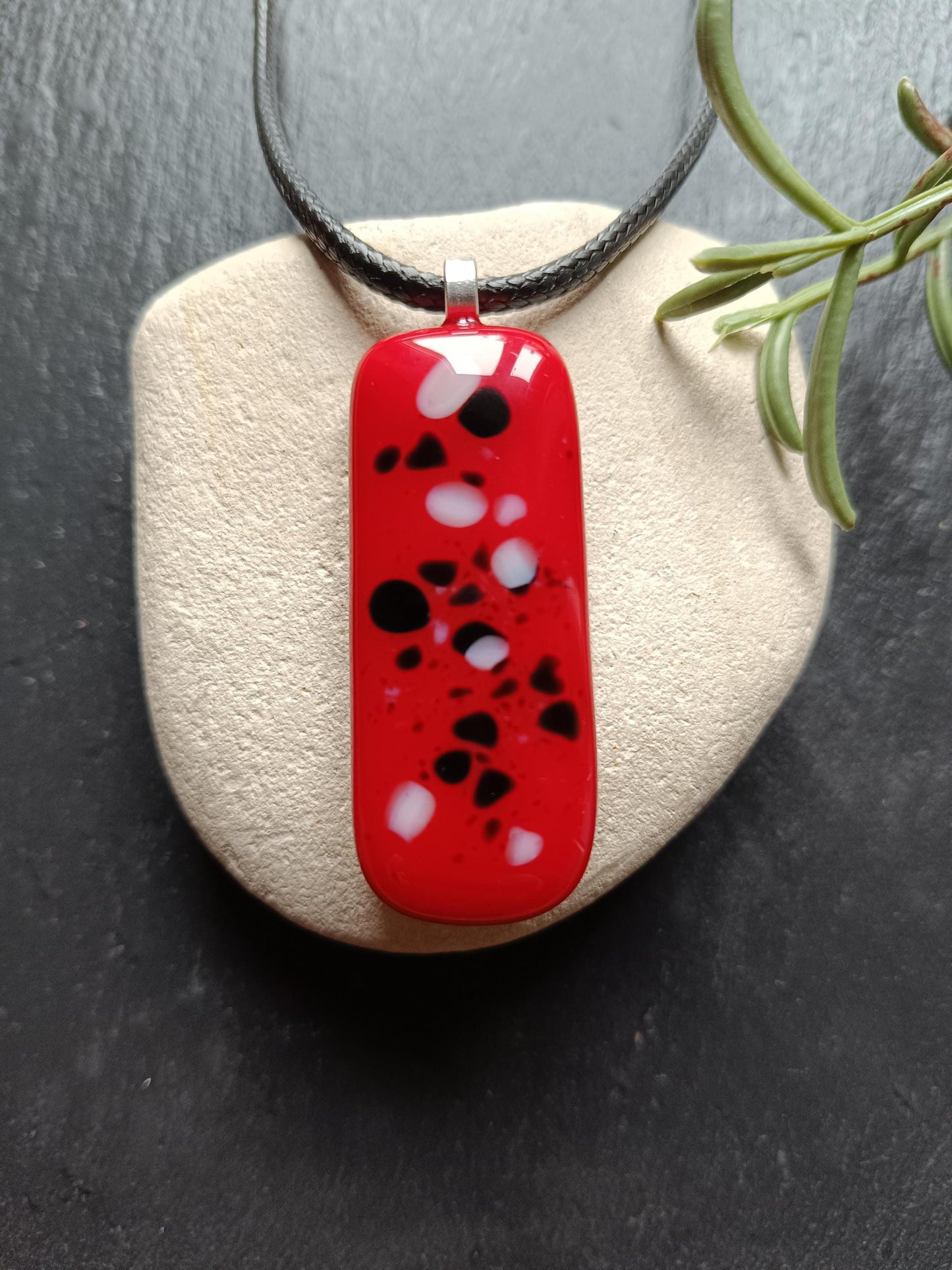 Handmade Red Glass Long Pendant Necklace - Unique Statement Jewellery - Letterbox Gift - One off Funky Gift for Her