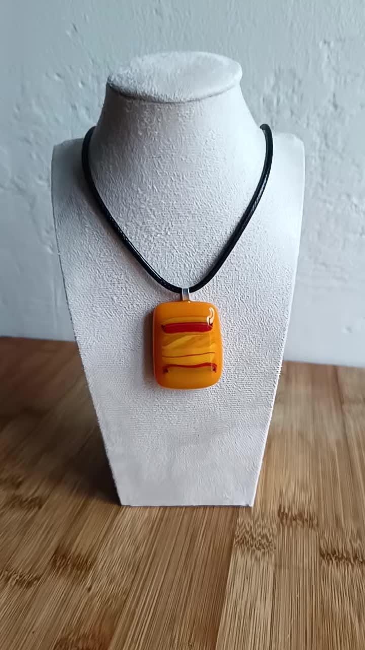 Vibrant Orange Large Handmade Fused Glass Pendant Necklace - Unique Statement Jewellery, Gift for her, Gift for him