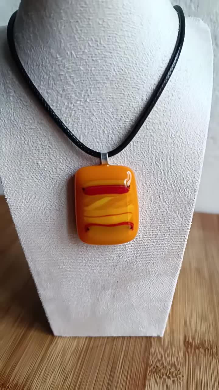 Vibrant Orange Large Handmade Fused Glass Pendant Necklace - Unique Statement Jewellery, Gift for her, Gift for him