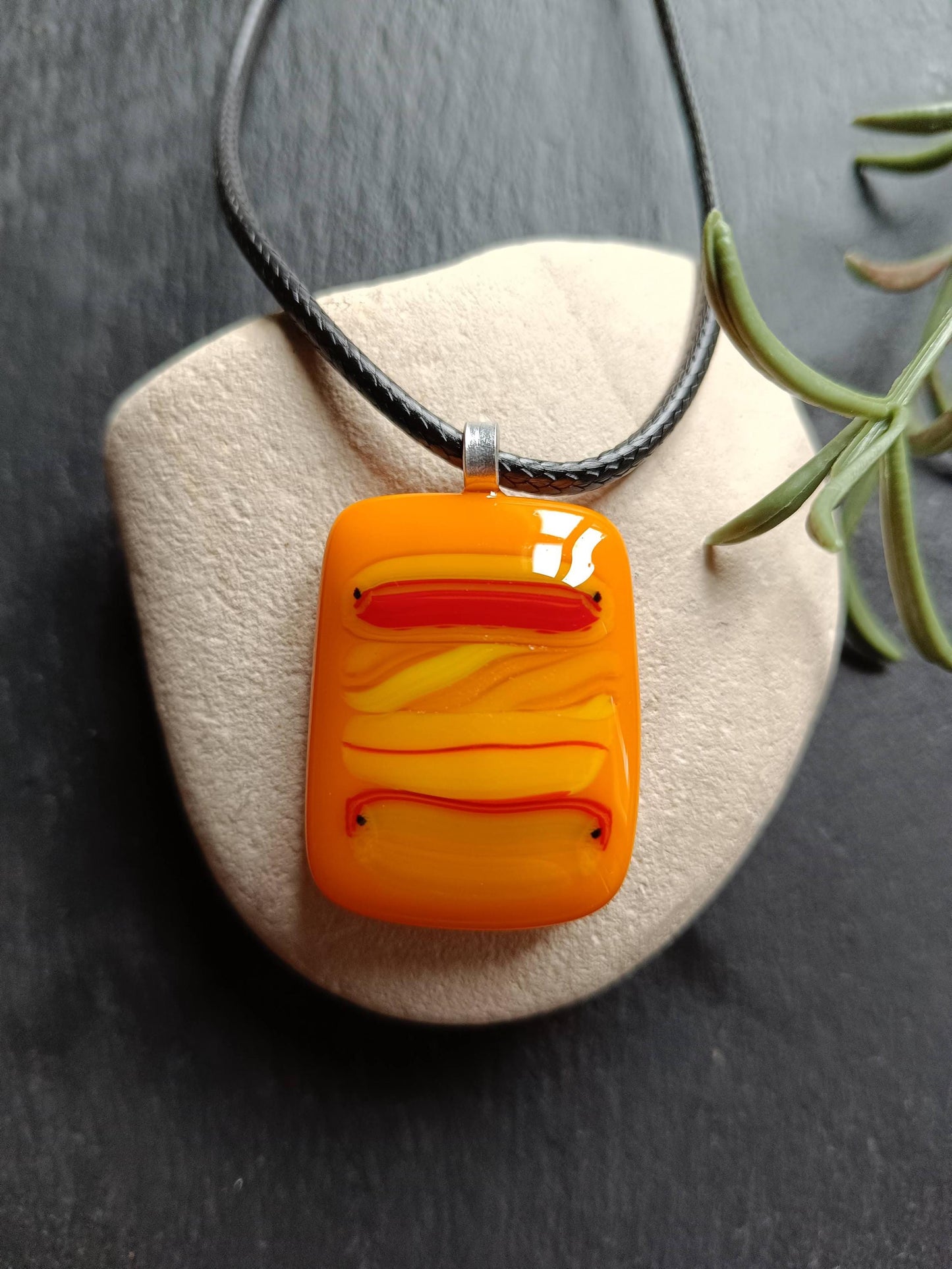 Vibrant Orange Large Handmade Fused Glass Pendant Necklace - Unique Statement Jewellery, Gift for her, Gift for him