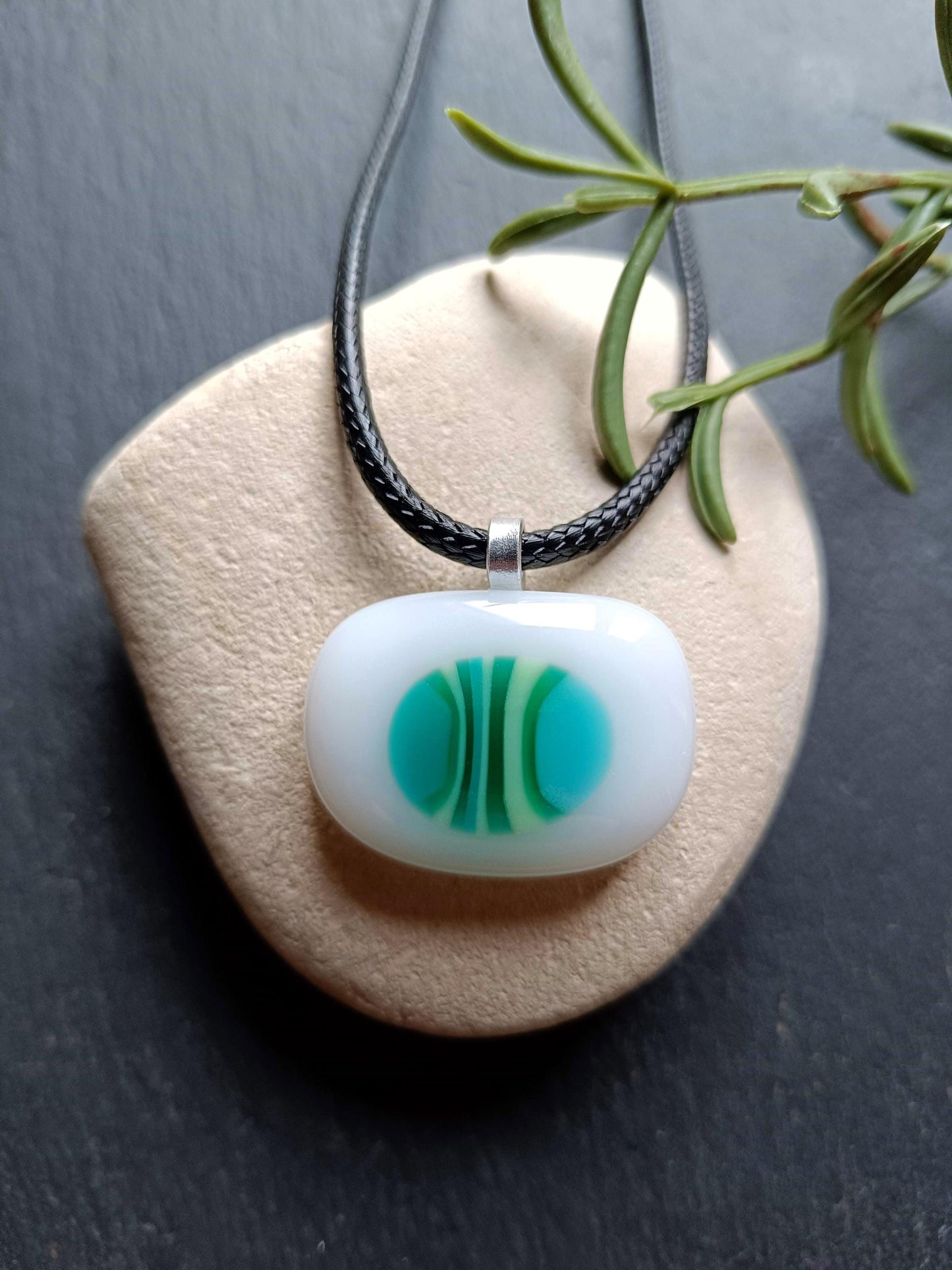 Handmade Glass Pendant Necklace - Blue, Green and White Glass Pendant - Gift for her, Letterbox Gift