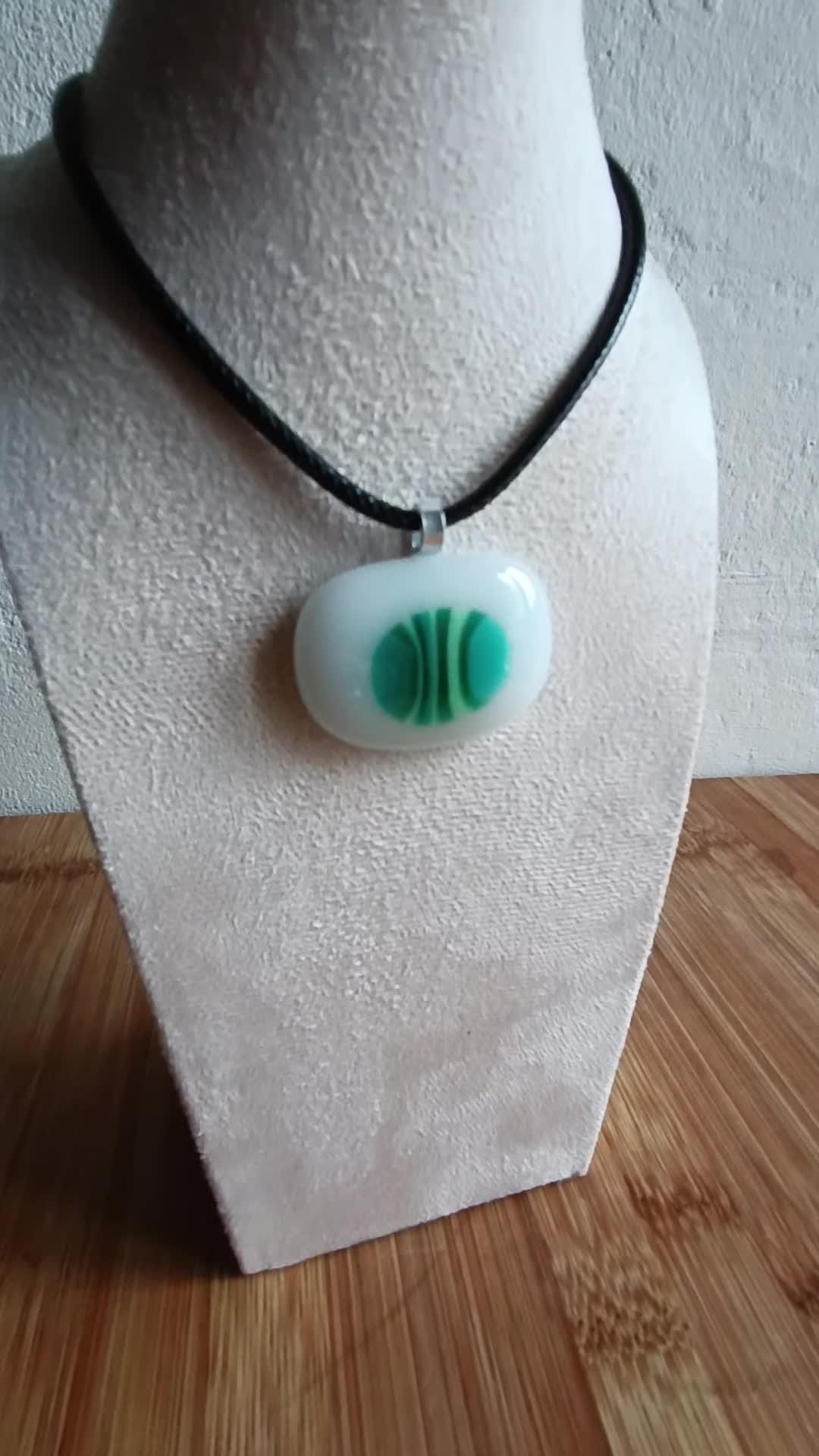Handmade Glass Pendant Necklace - Blue, Green and White Glass Pendant - Gift for her, Letterbox Gift