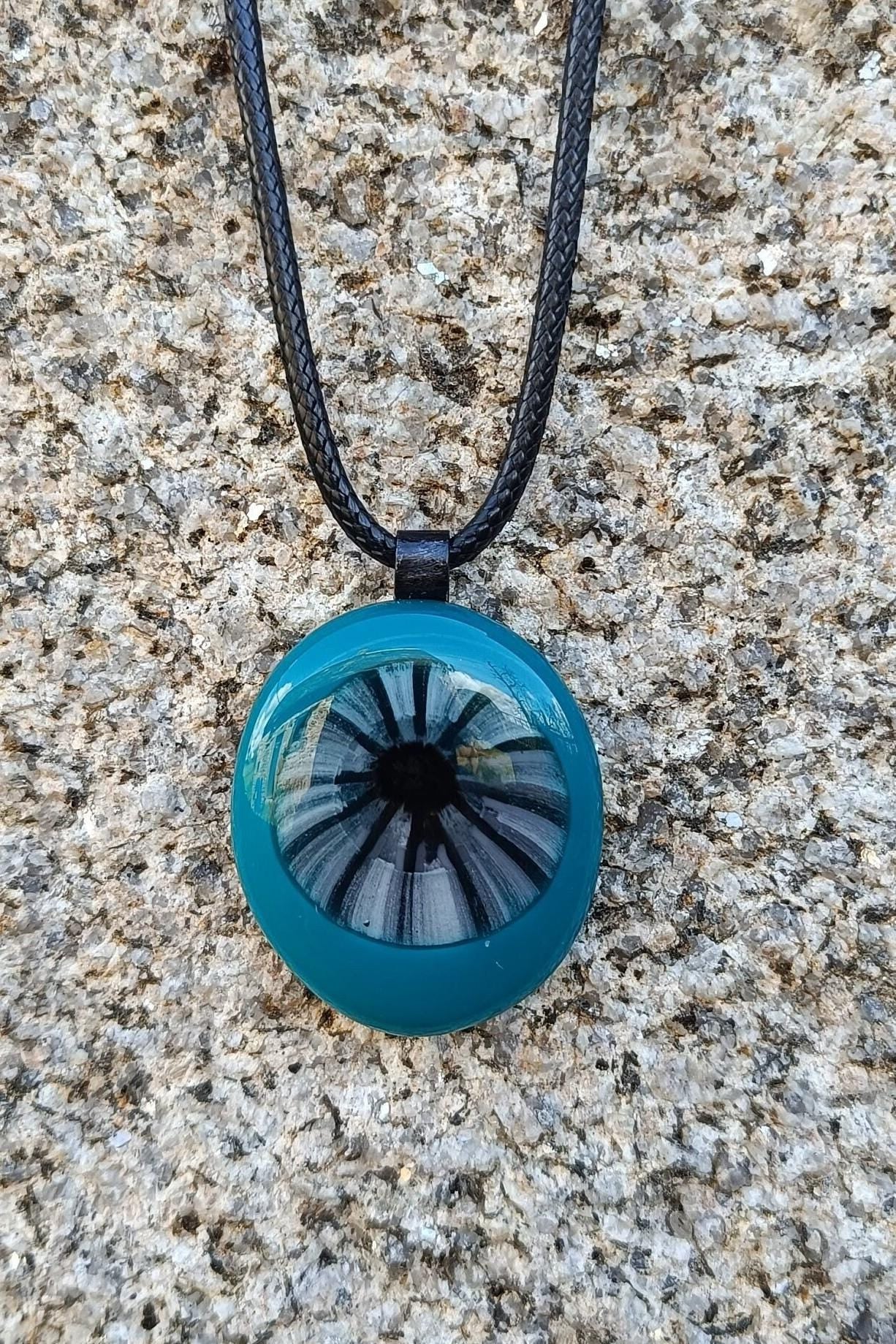 Handmade boho chic fused glass pendant necklace, elegant artisan jewelry birthday gift for mom, sister, friend
