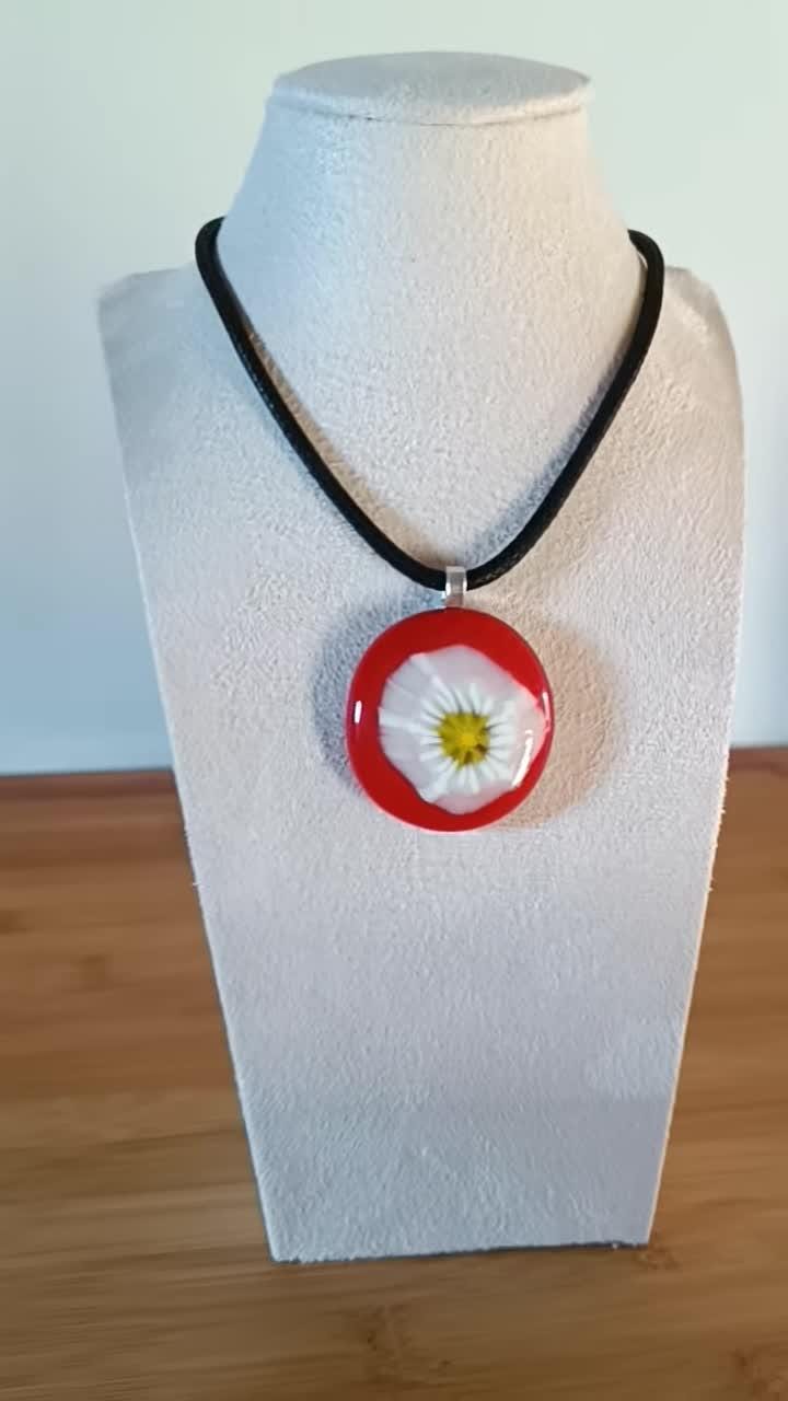 Handmade red fused glass pendant with necklace, gift for her, letterbox gift, handcrafted jewelry
