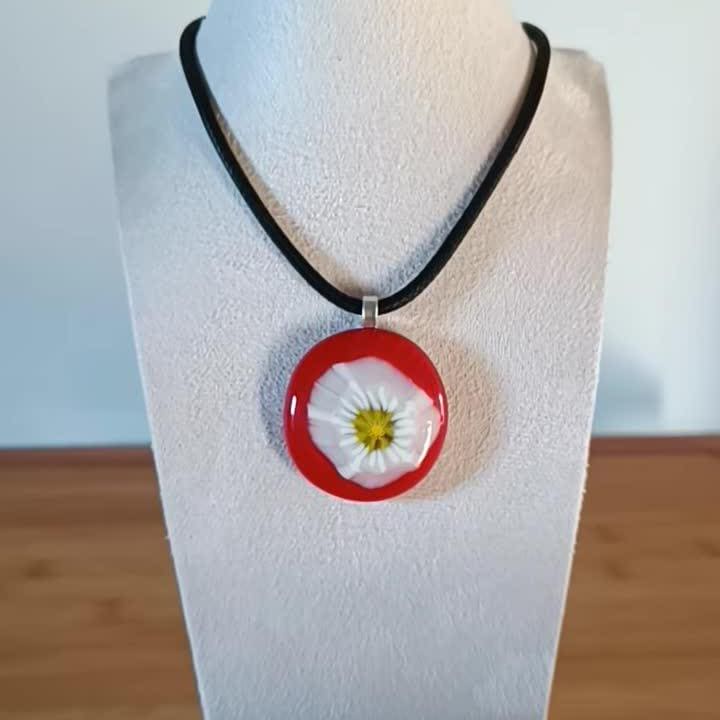 Handmade red fused glass pendant with necklace, gift for her, letterbox gift, handcrafted jewelry