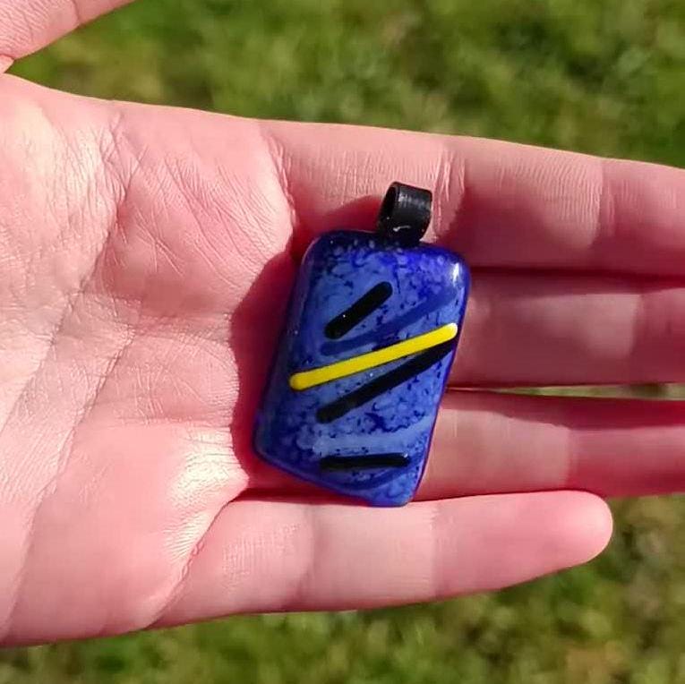 Handmade Blue Fused Glass Pendant Necklace, Unique Handcrafted Gift, Boho Chic Jewelry Gift for Her