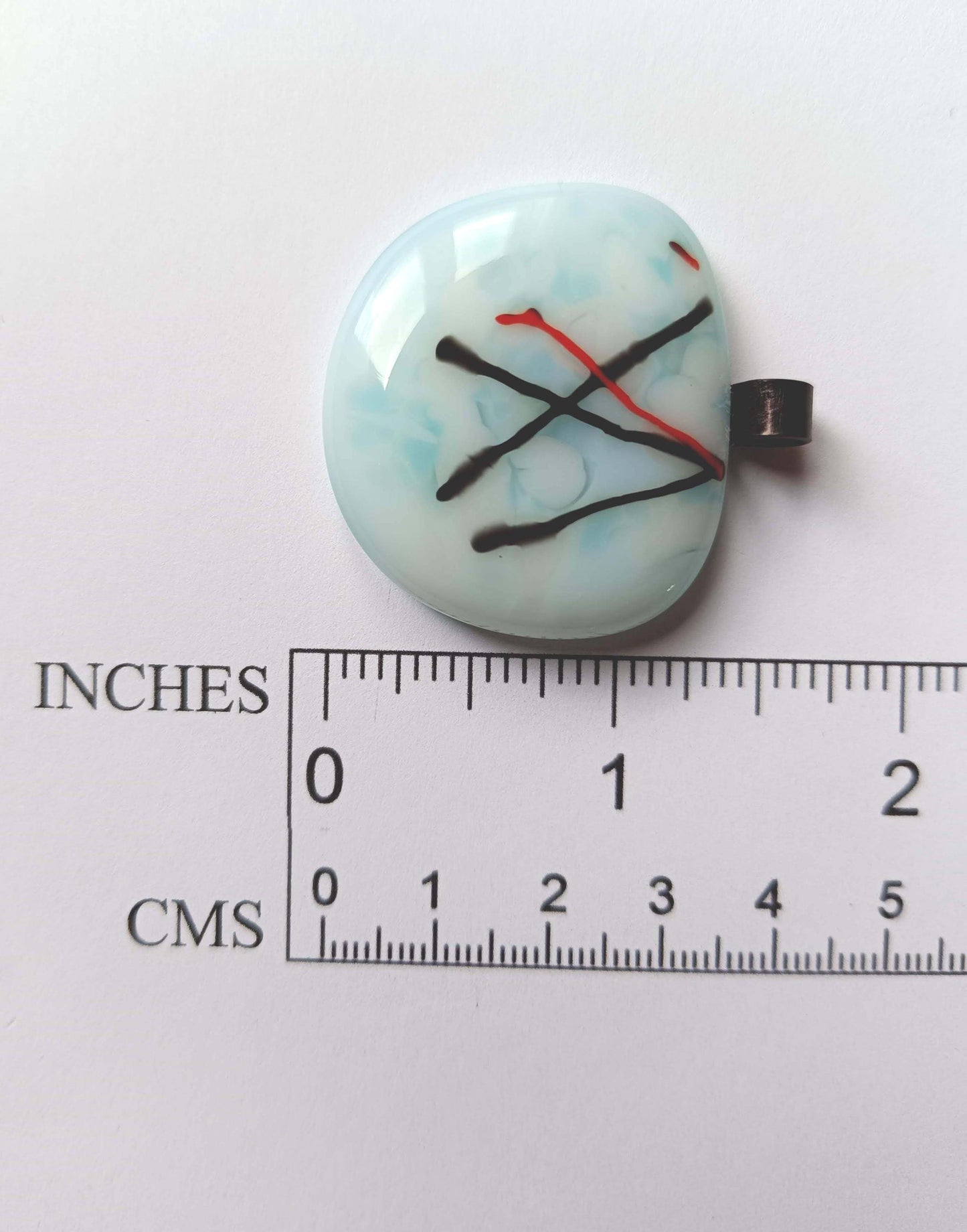 Handmade abstract large fused glass pendant with black cord necklace