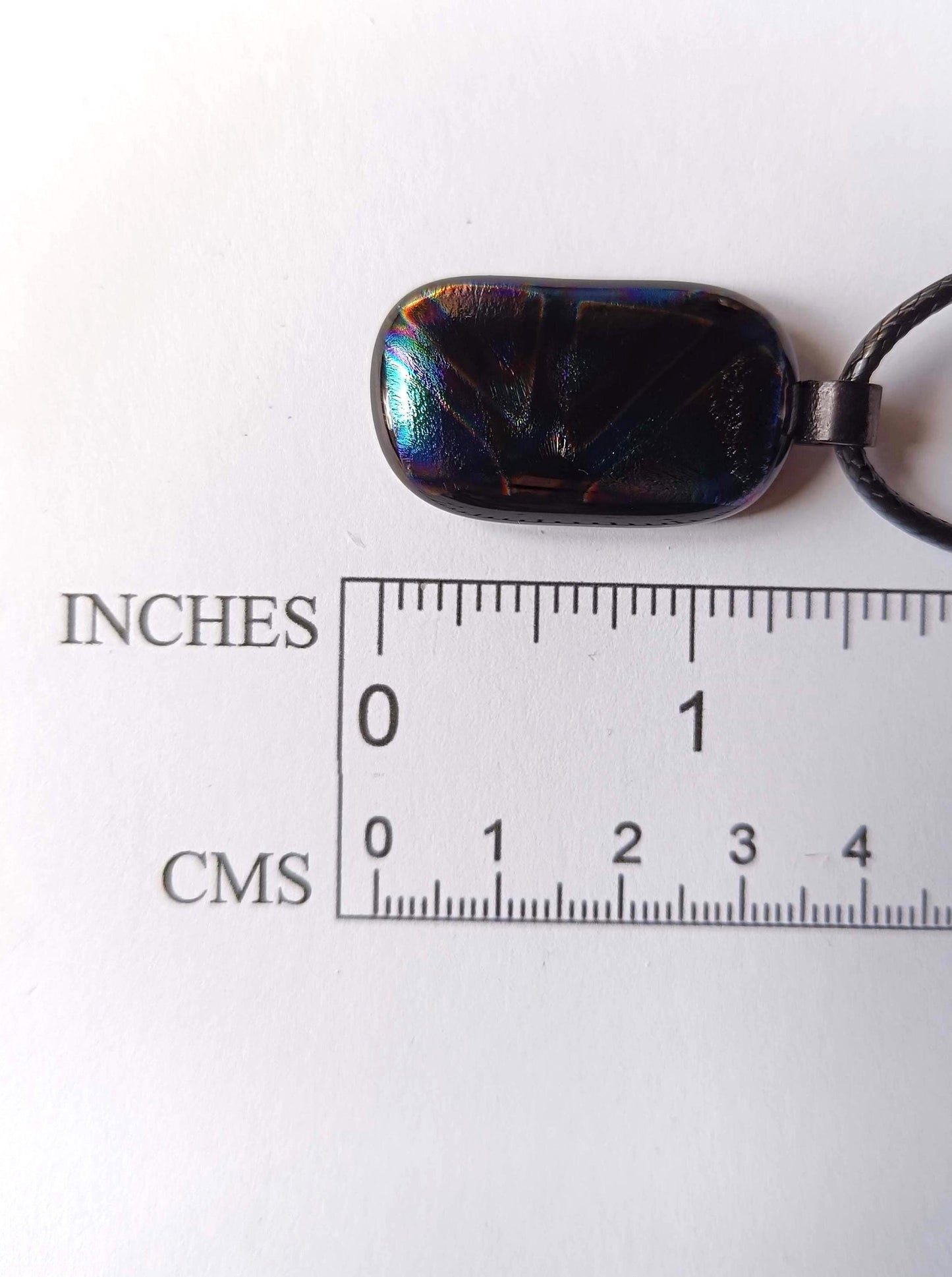 Handmade multicoloured dichroic fused glass pendant with cord necklace, easy to mail small gift, gender-neutral gift