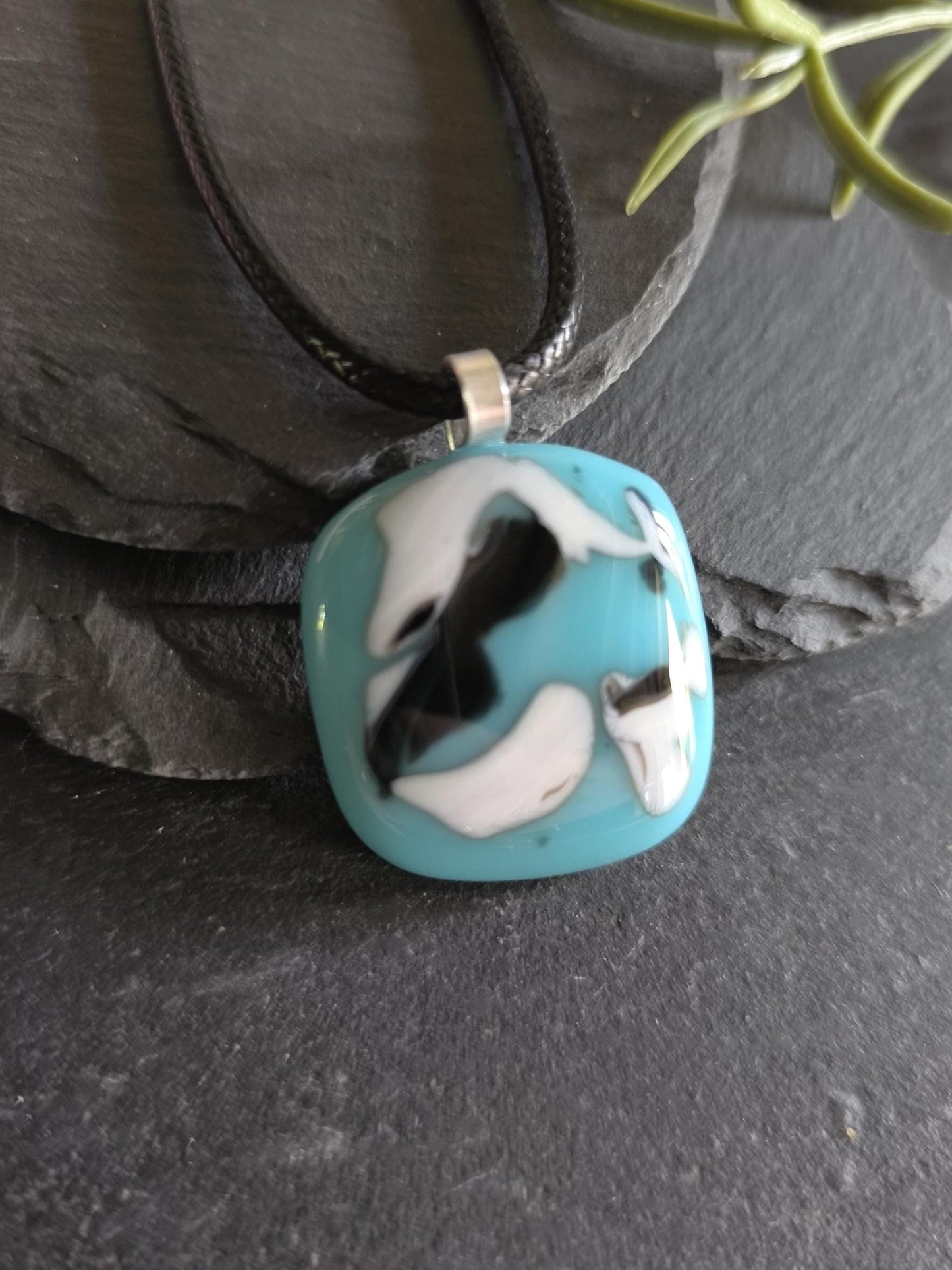 Blue glass abstract pendant necklace, gender-neutral gift, easy to mail birthday present, original unique gift idea
