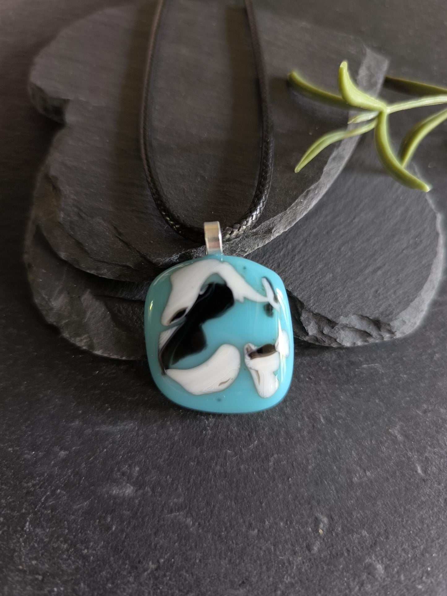 Blue glass abstract pendant necklace, gender-neutral gift, easy to mail birthday present, original unique gift idea