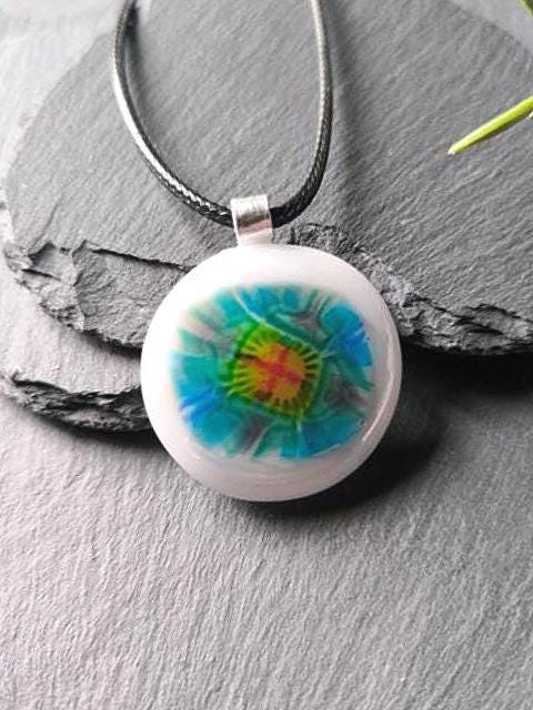 Multicoloured Handmade Flower inspired Fused Glass Pendant Necklace - Festival Jewellery - Gift for her, Easy to Mail Gift
