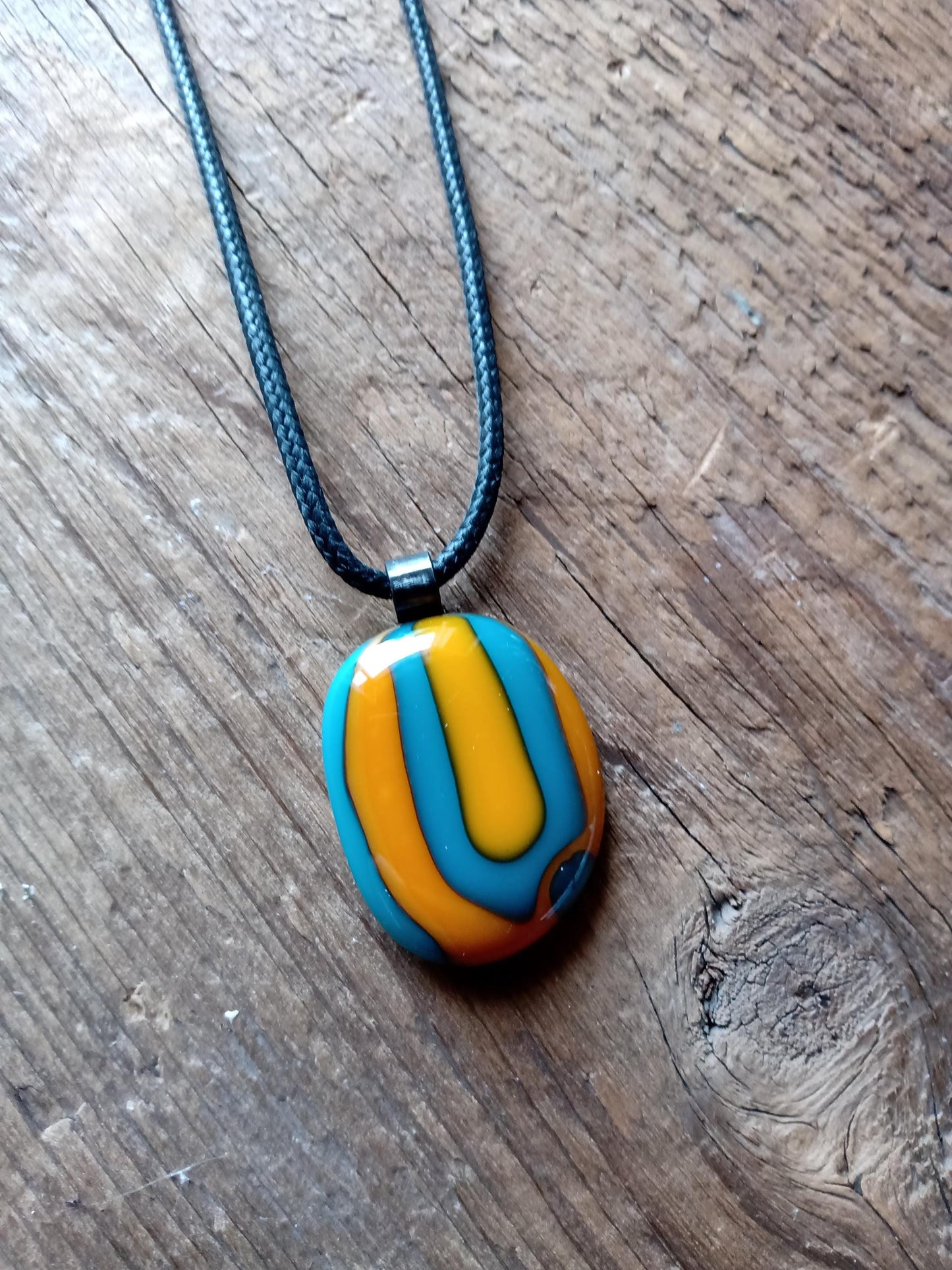 Turquoise and orange necklace, fused glass jewelry, ideas for festivals, easy to mail summer birthday gift