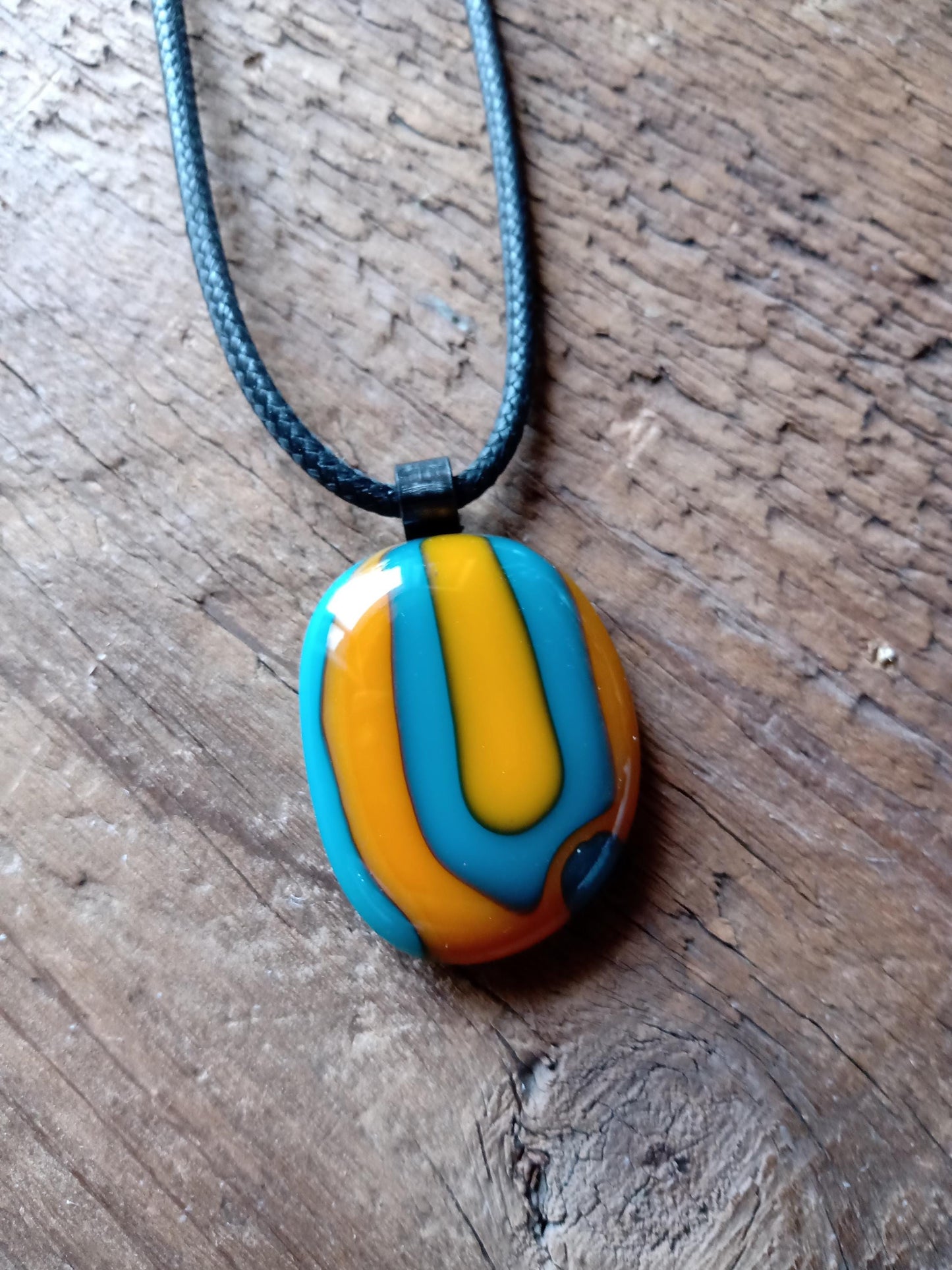 Turquoise and orange necklace, fused glass jewelry, ideas for festivals, easy to mail summer birthday gift