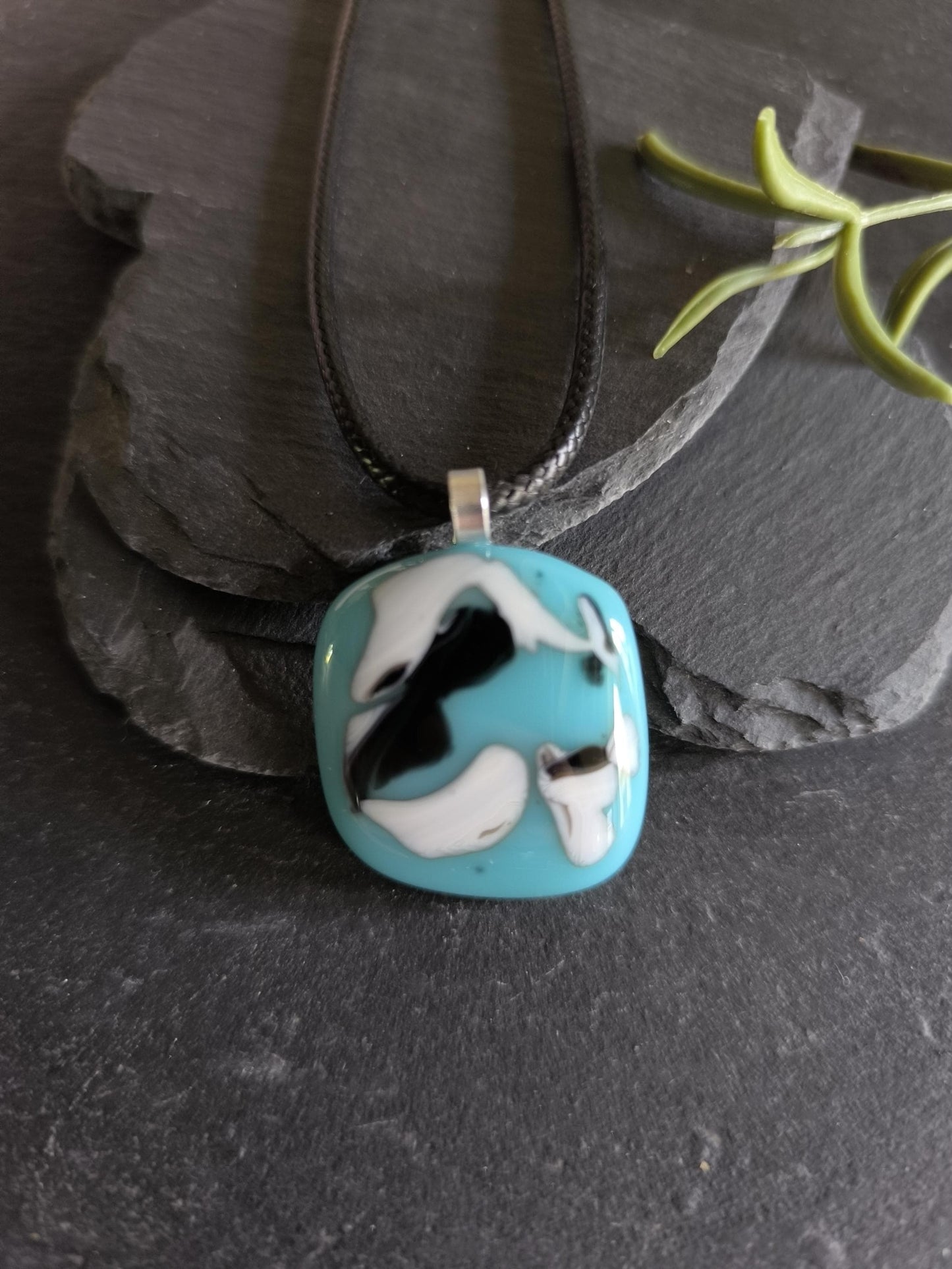 Blue glass abstract pendant necklace, gender-neutral gift, easy to mail birthday present, original unique gift idea