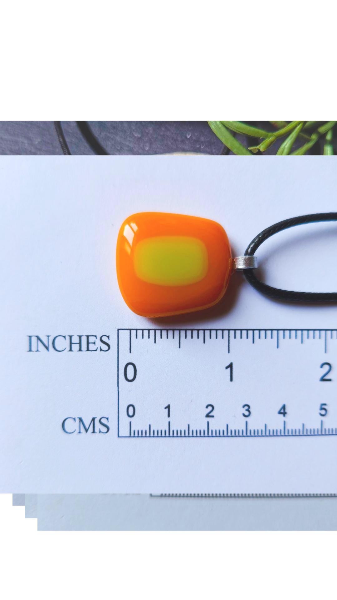 Unique orange summer vibrant fused glass pendant necklace