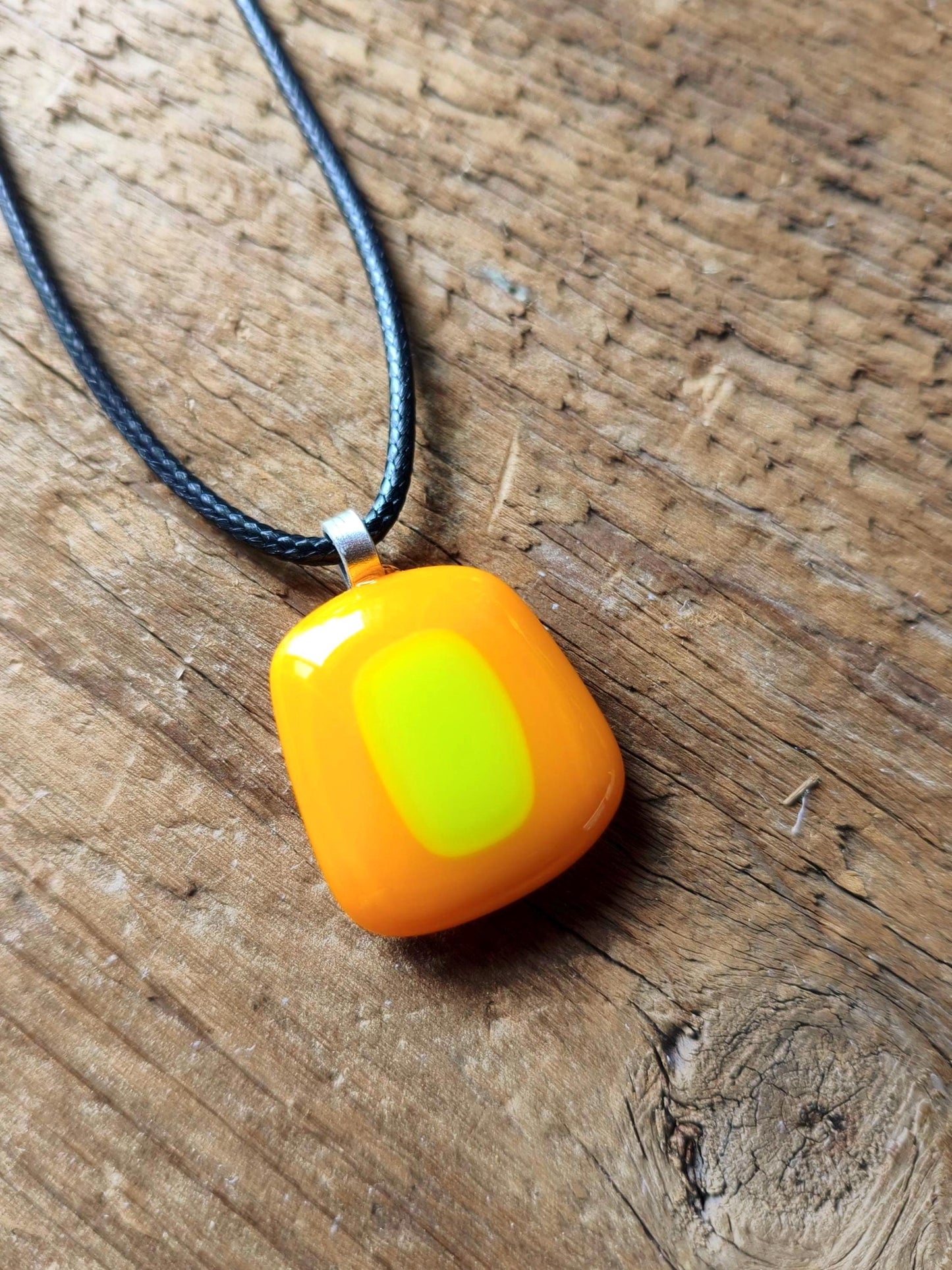 Unique orange summer vibrant fused glass pendant necklace