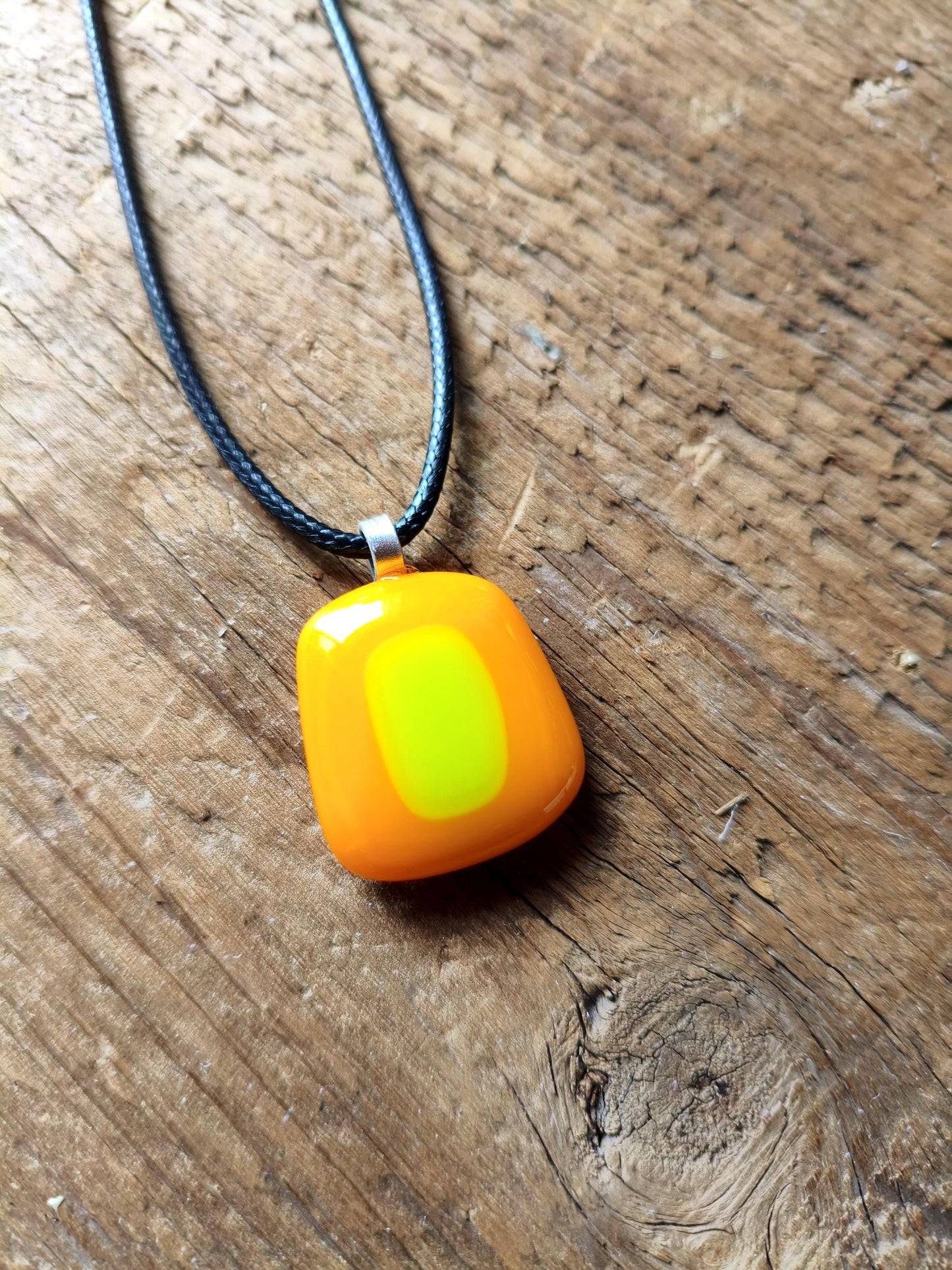 Unique orange summer vibrant fused glass pendant necklace