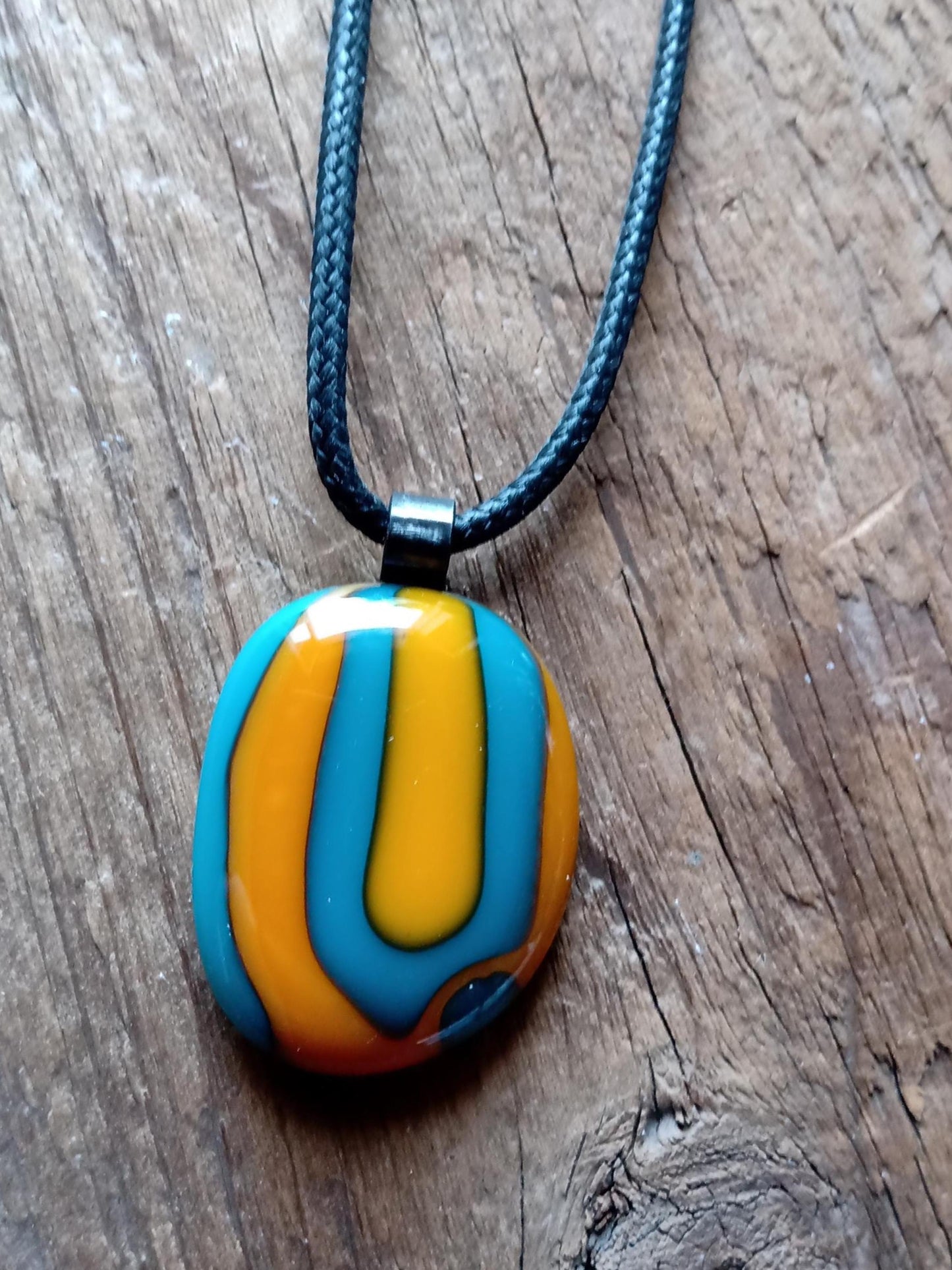 Turquoise and orange necklace, fused glass jewelry, ideas for festivals, easy to mail summer birthday gift