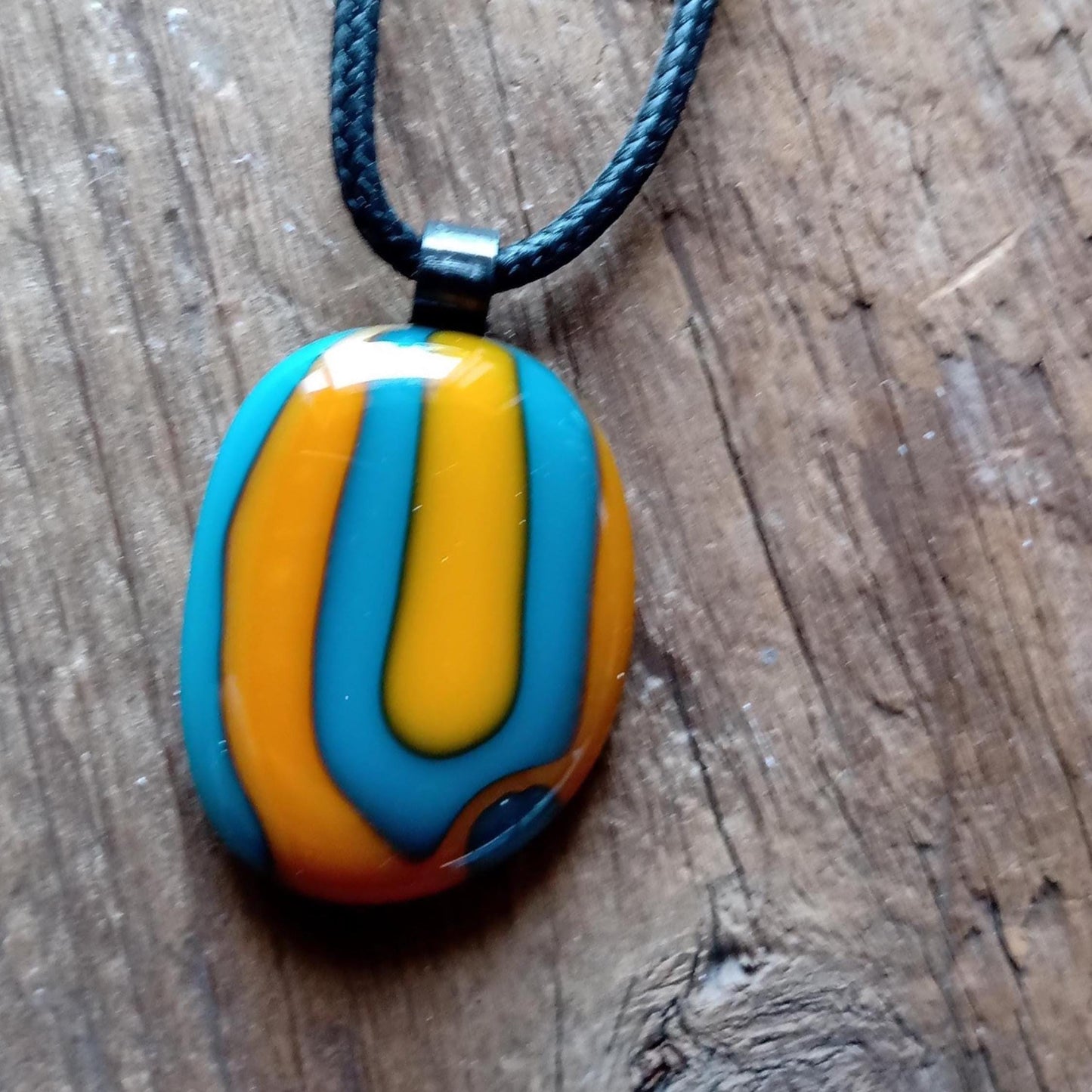 Turquoise and orange necklace, fused glass jewelry, ideas for festivals, easy to mail summer birthday gift