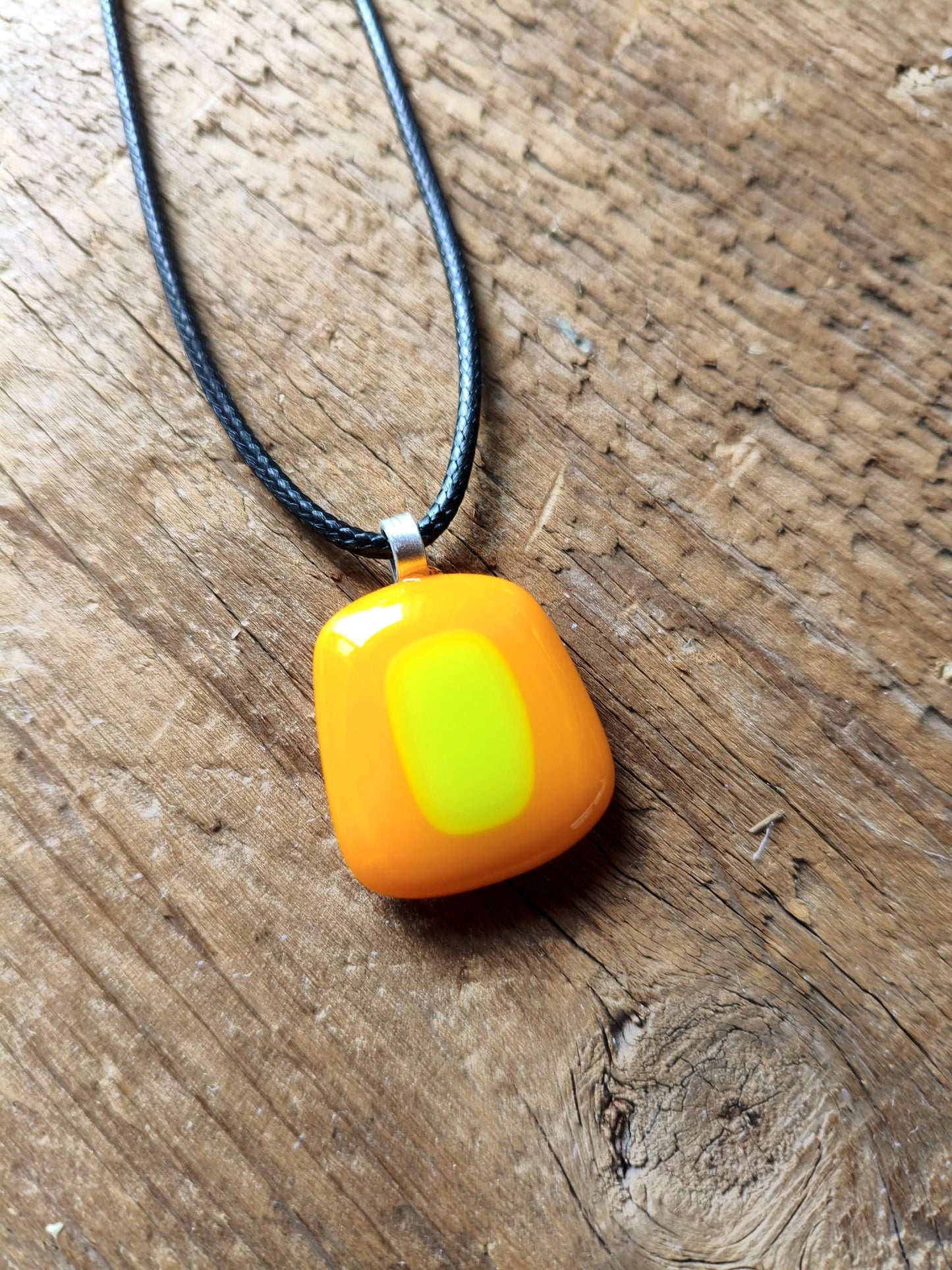 Unique orange summer vibrant fused glass pendant necklace