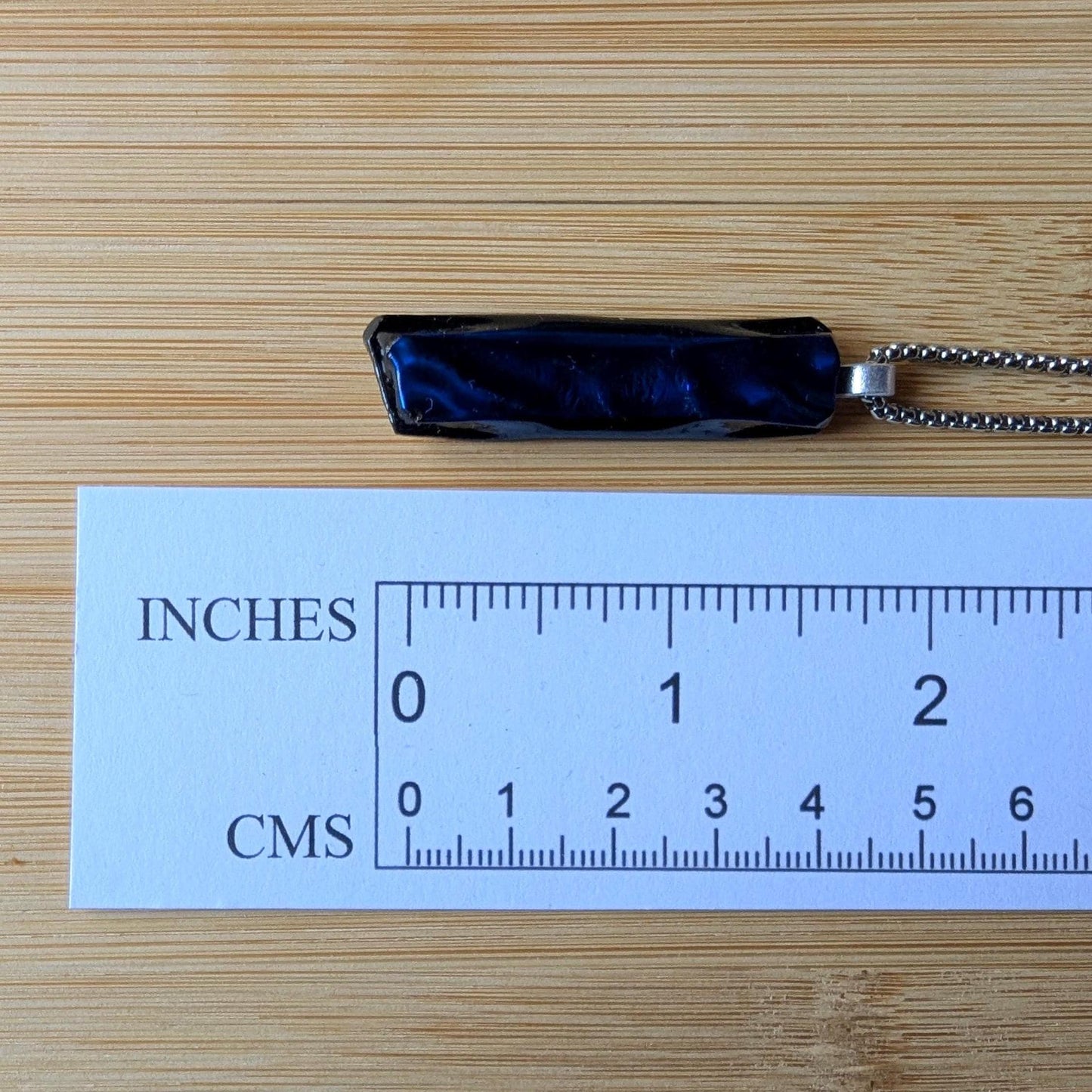 One-of-a-Kind Long Blue Textured Dichroic Glass Pendant Necklace