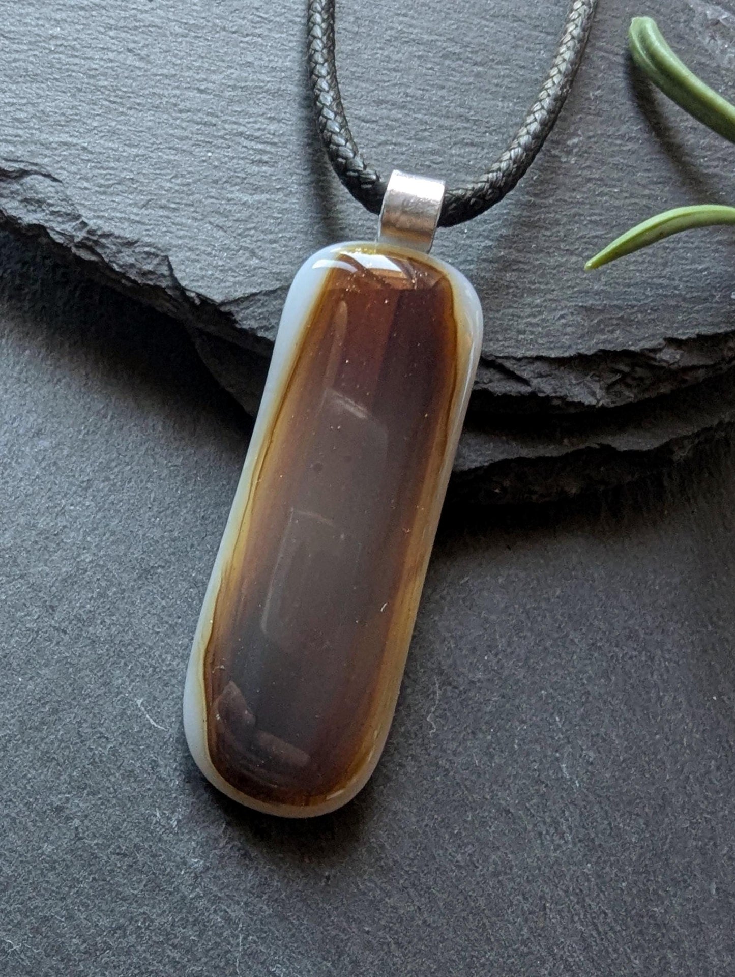 Men's Handmade Glass Pendant Necklace | Unisex Neutral Tones Dad's Gift | Wearable Art Jewelry