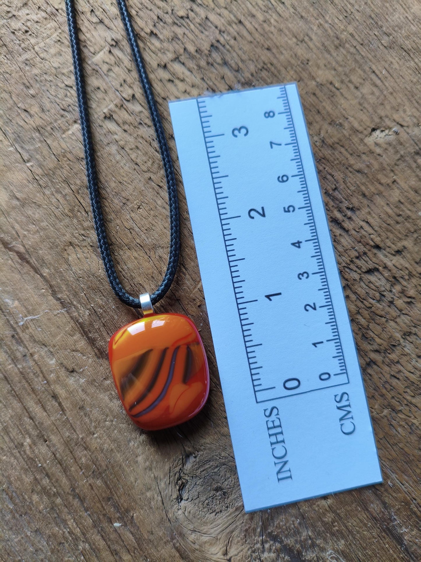 Handcrafted red and orange fused one off glass pendant necklace with cord necklace