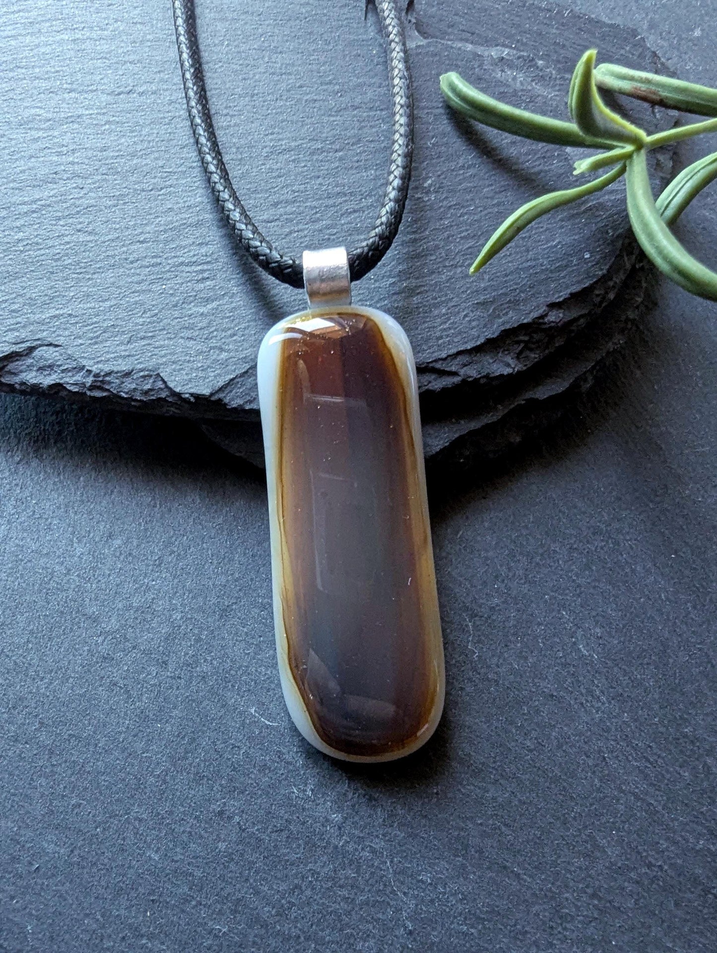 Men's Handmade Glass Pendant Necklace | Unisex Neutral Tones Dad's Gift | Wearable Art Jewelry