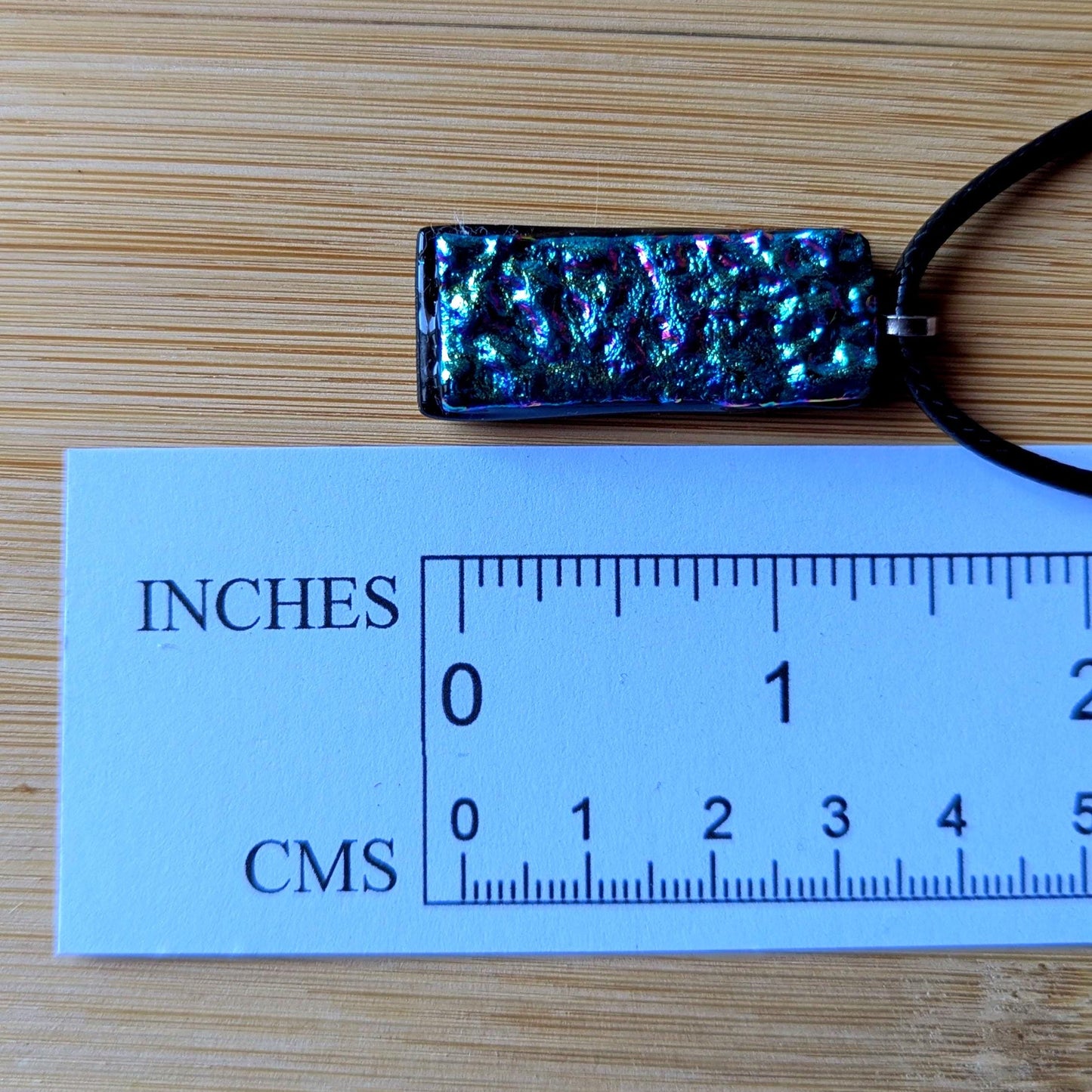Handmade Blue and Pink Textured Dichroic Glass Pendant with Necklace