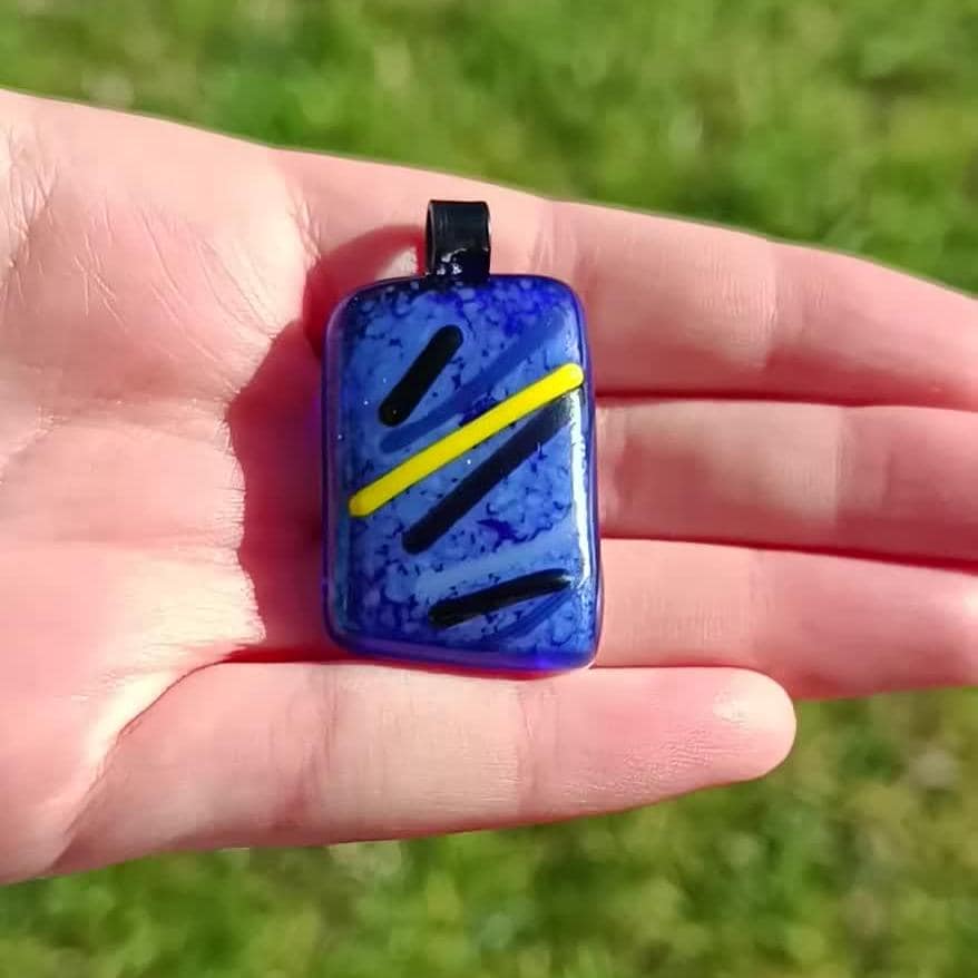 Handmade Blue Fused Glass Pendant Necklace, Unique Handcrafted Gift, Boho Chic Jewelry Gift for Her