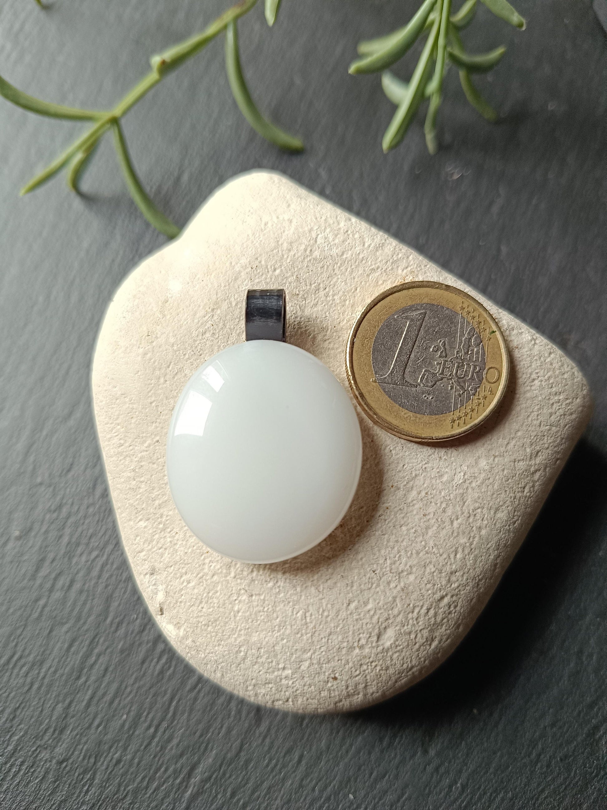 Handcrafted white fused glass pendant necklace, gender-neutral gift