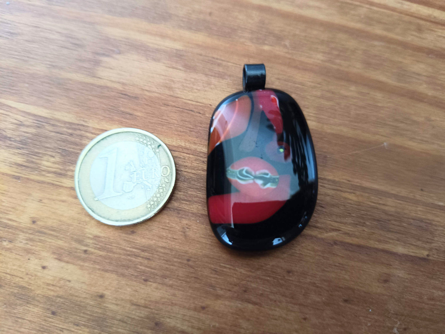Handmade black and red fused pendant with cord necklace, birthday gift for mom, sister, friend, unique jewelry, boho chic, unusual gift