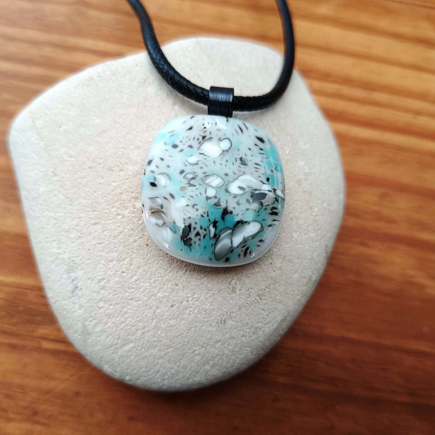 Handmade fused glass pendant with cord necklace, birthday gift for mom, sister, unique jewelry, boho chic, artisan glass, unusual gift
