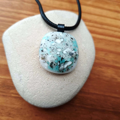 Handmade fused glass pendant with cord necklace, birthday gift for mom, sister, unique jewelry, boho chic, artisan glass, unusual gift