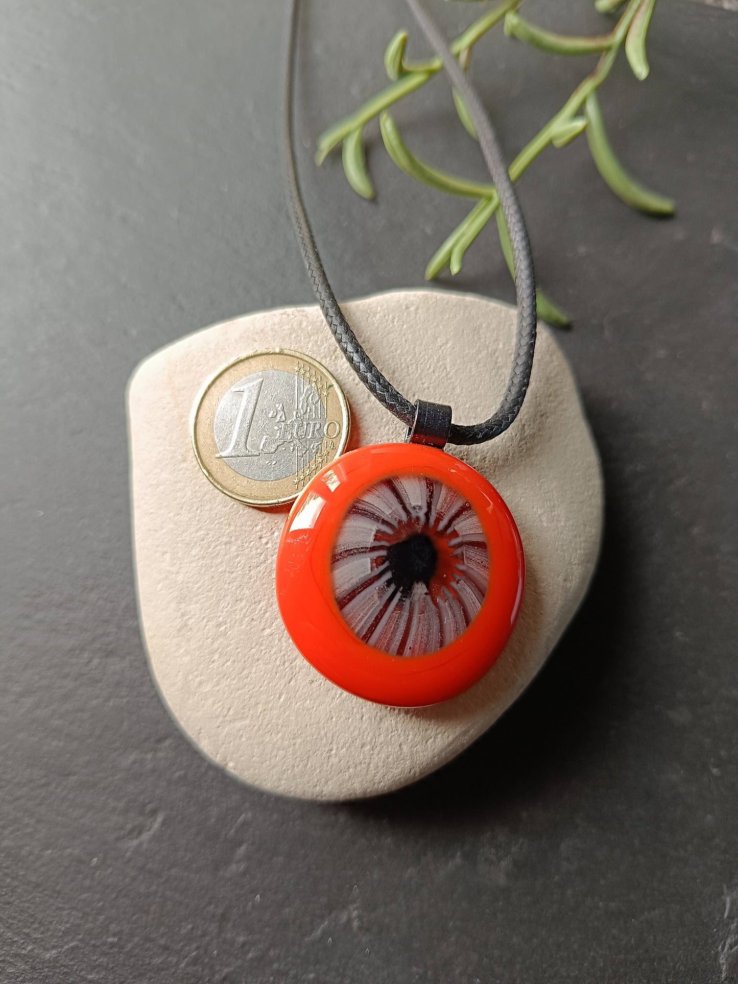 Boho Orange Fused Glass Pendant, Statement Necklace for Women, Handmade Artisan Jewelry