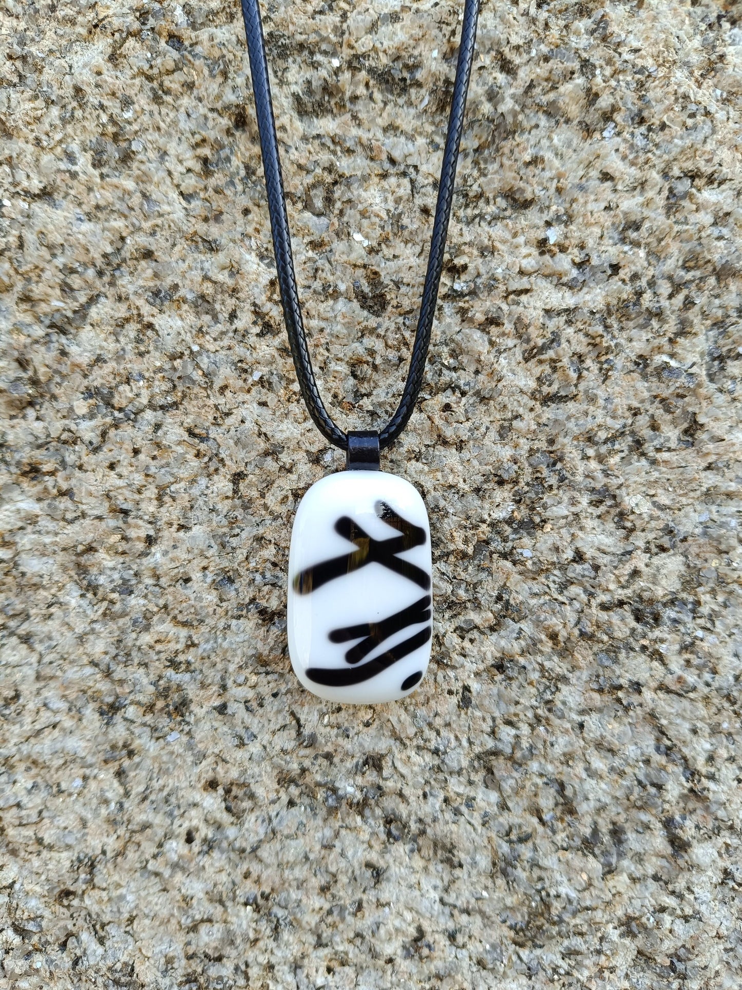 Handmade boho black and white fused glass pendant necklace, birthday gift, jewelry for man or woman, teenage gift