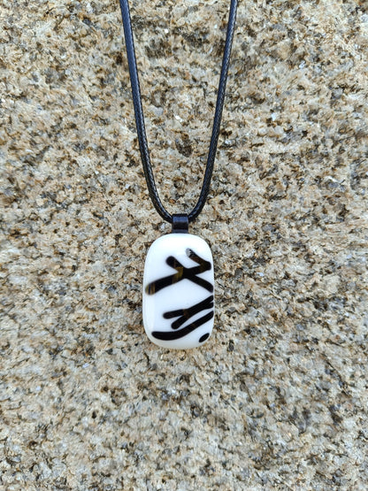 Handmade boho black and white fused glass pendant necklace, birthday gift, jewelry for man or woman, teenage gift