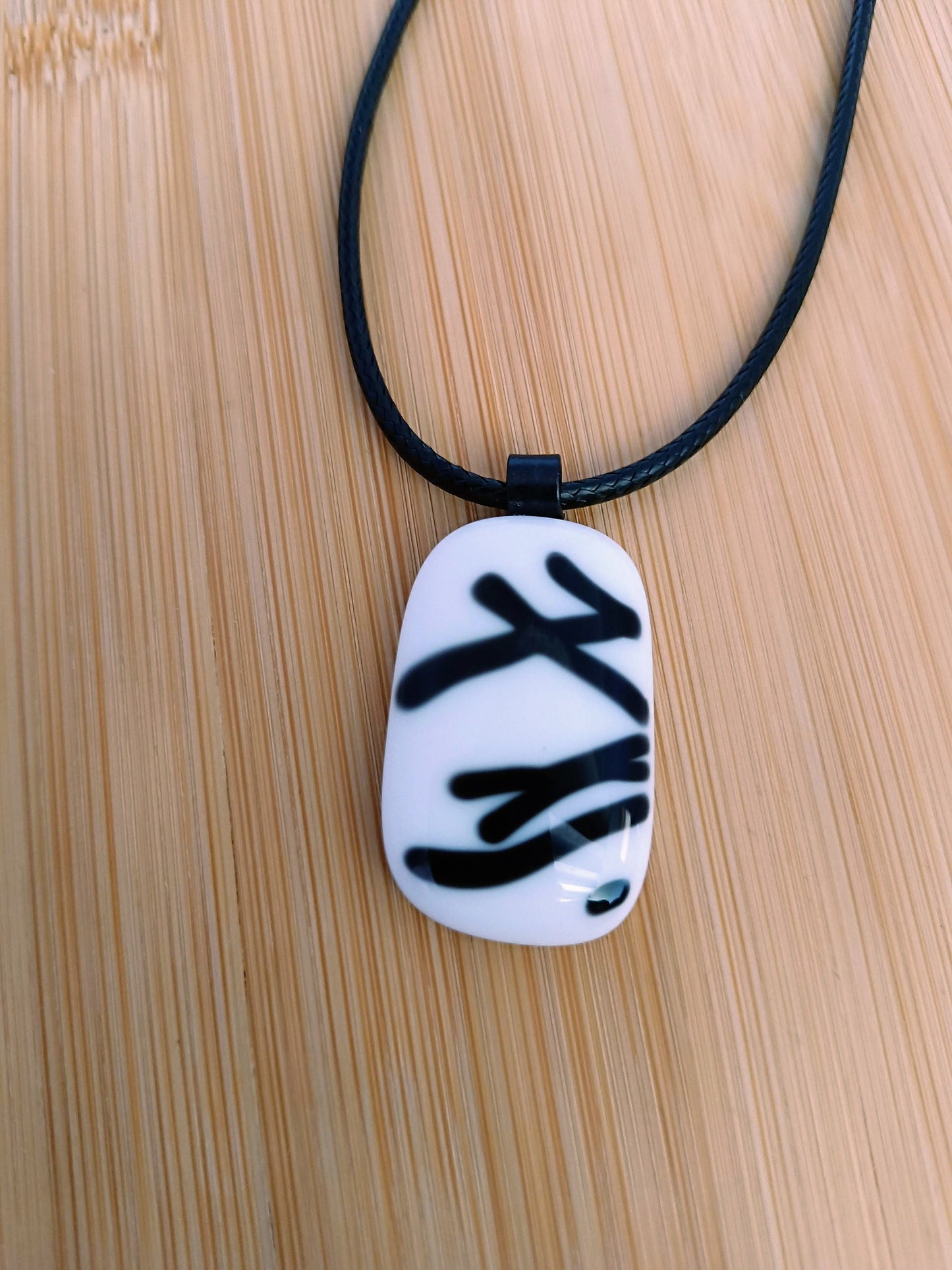 Handmade boho black and white fused glass pendant necklace, birthday gift, jewelry for man or woman, teenage gift