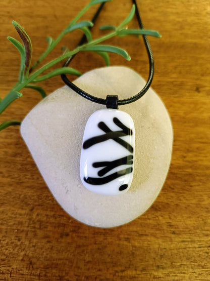 Handmade boho black and white fused glass pendant necklace, birthday gift, jewelry for man or woman, teenage gift