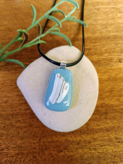 blue and white glass pendant with cord necklet