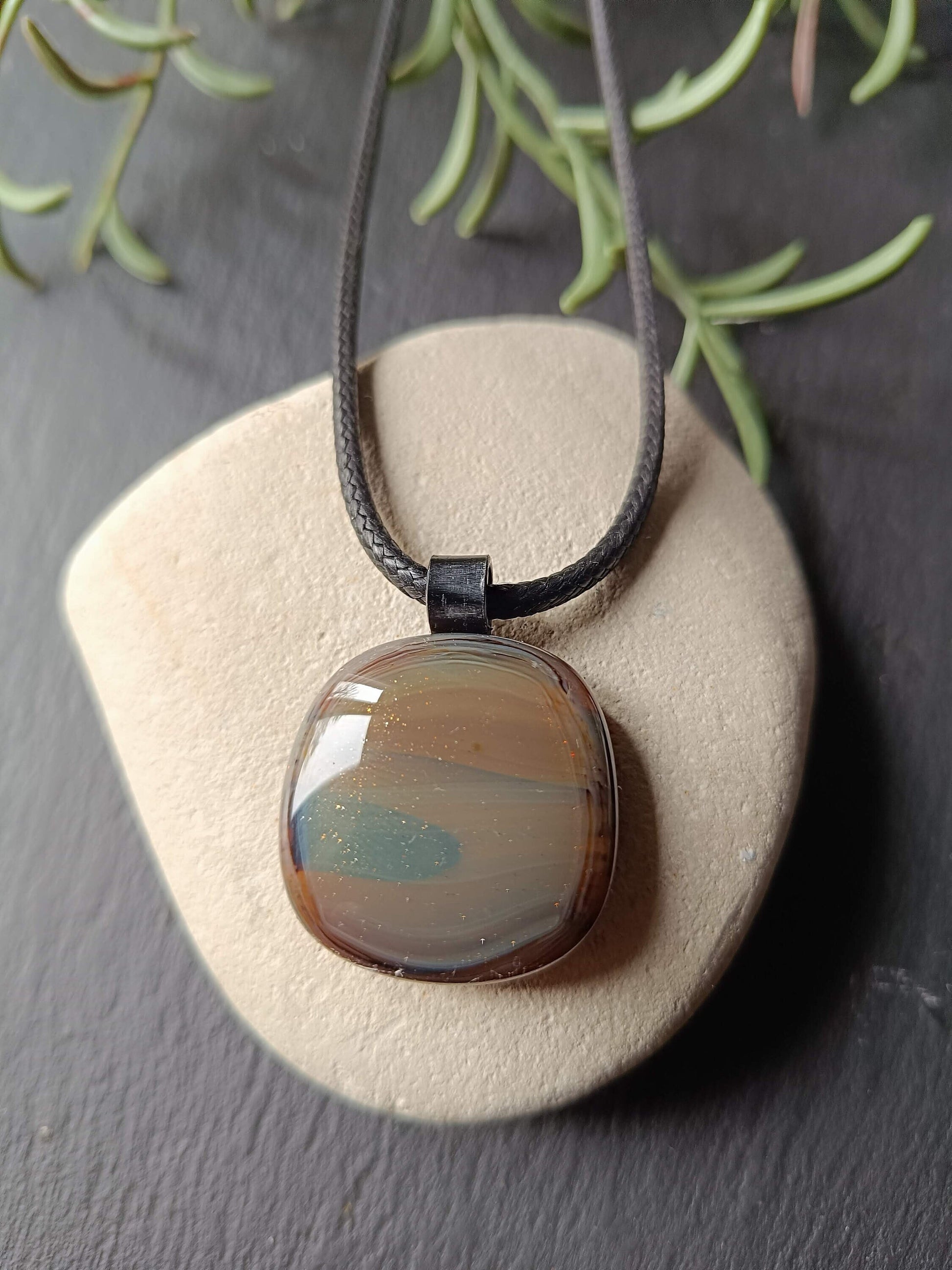 Handmade fused glass pendant necklace, gift for a man, dad, gift for friend, male, unisex necklace, artisan jewellery, unique jewellery,