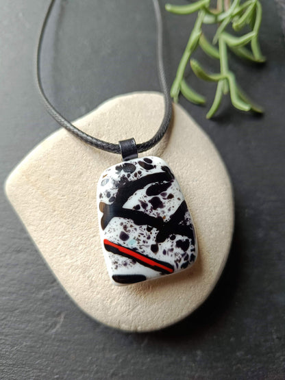 Handmade grungy style fused glass pendant necklace, birthday gift, gift for teen, wearable art jewellery